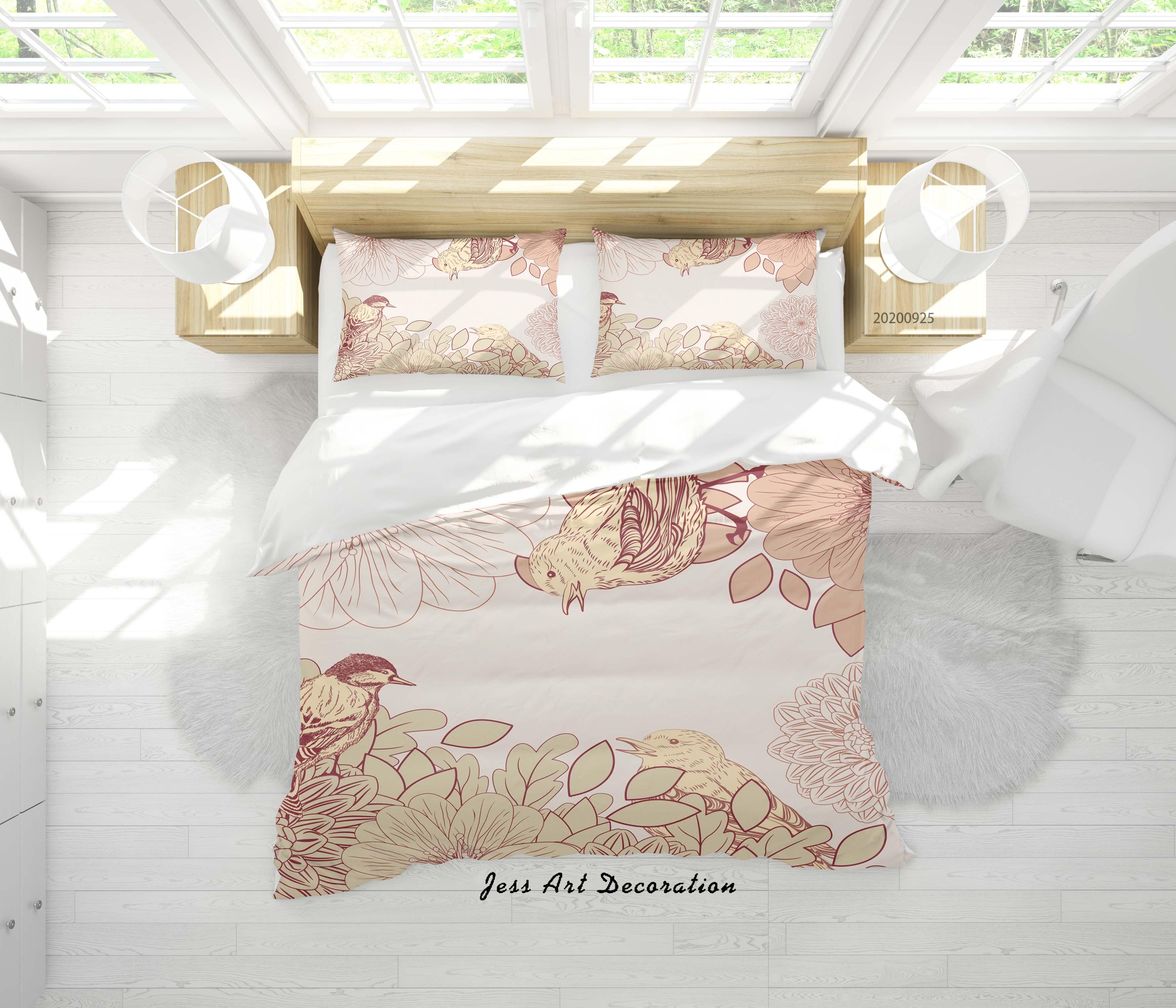 3D Cartoon Animal Bird Leaves Pattern Quilt Cover Set Bedding Set Duvet Cover Pillowcases WJ 6496- Jess Art Decoration