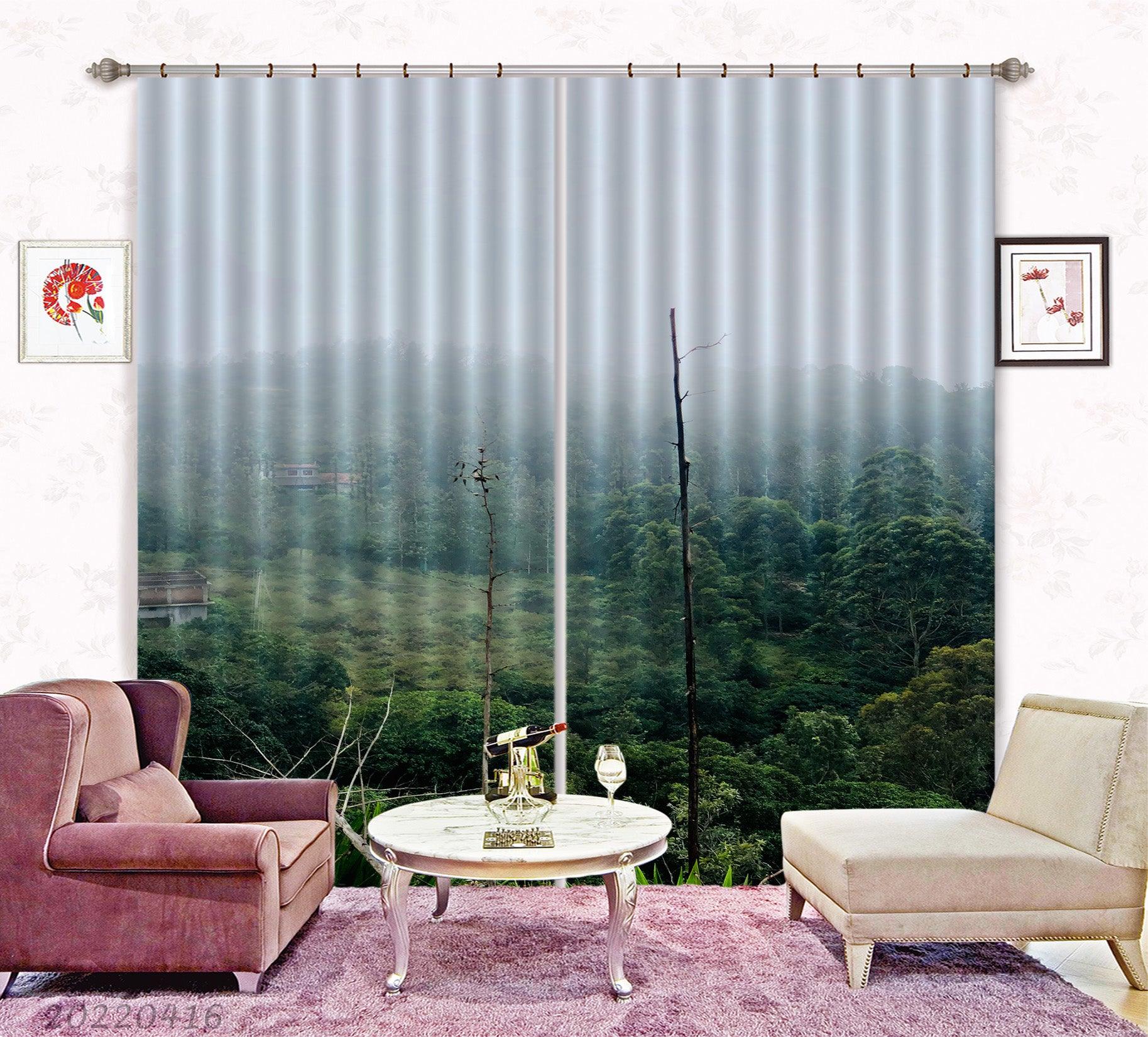 3D Countryside Mountain Green Forest Tree Curtains and Drapes GD 4369- Jess Art Decoration