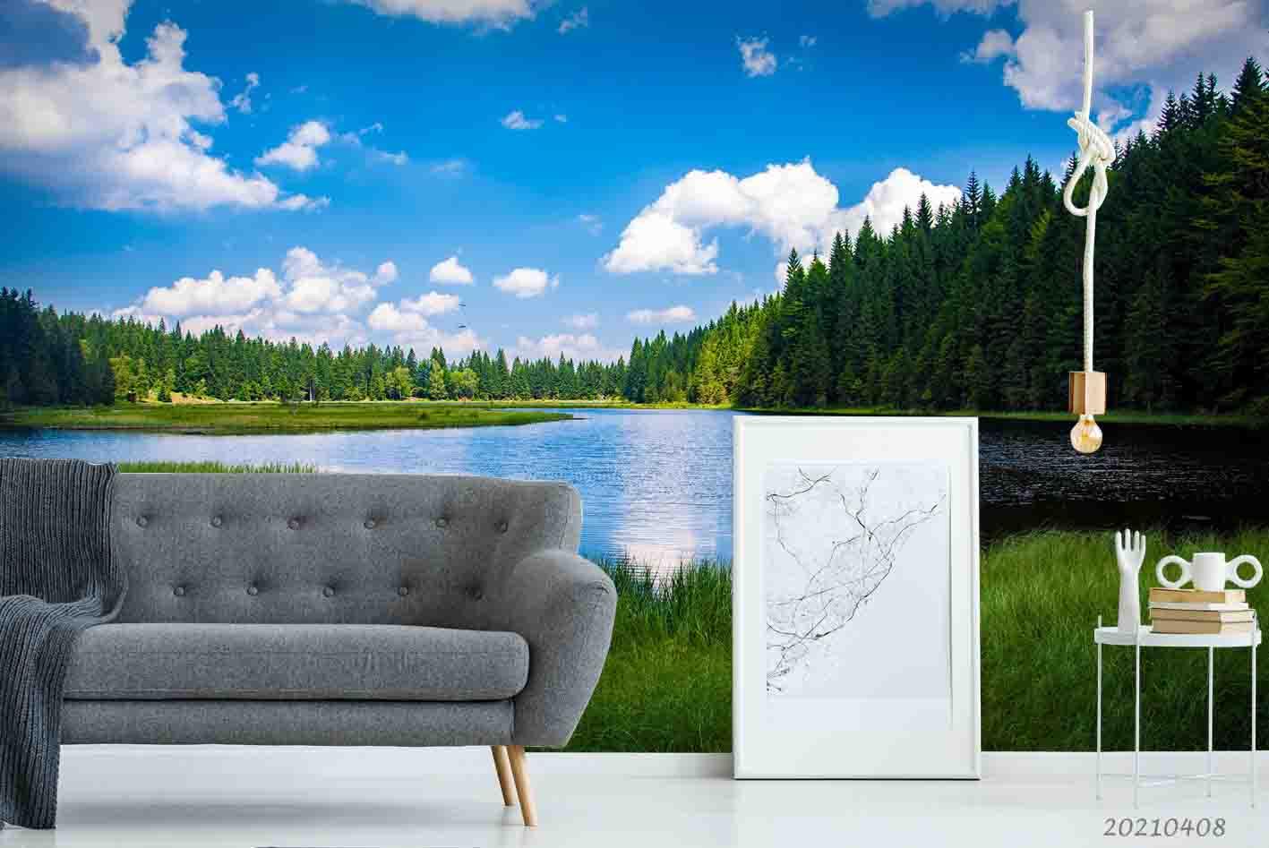 3D Blue Sky Lake Forest Landscape Wall Mural Wallpaper LQH 80- Jess Art Decoration