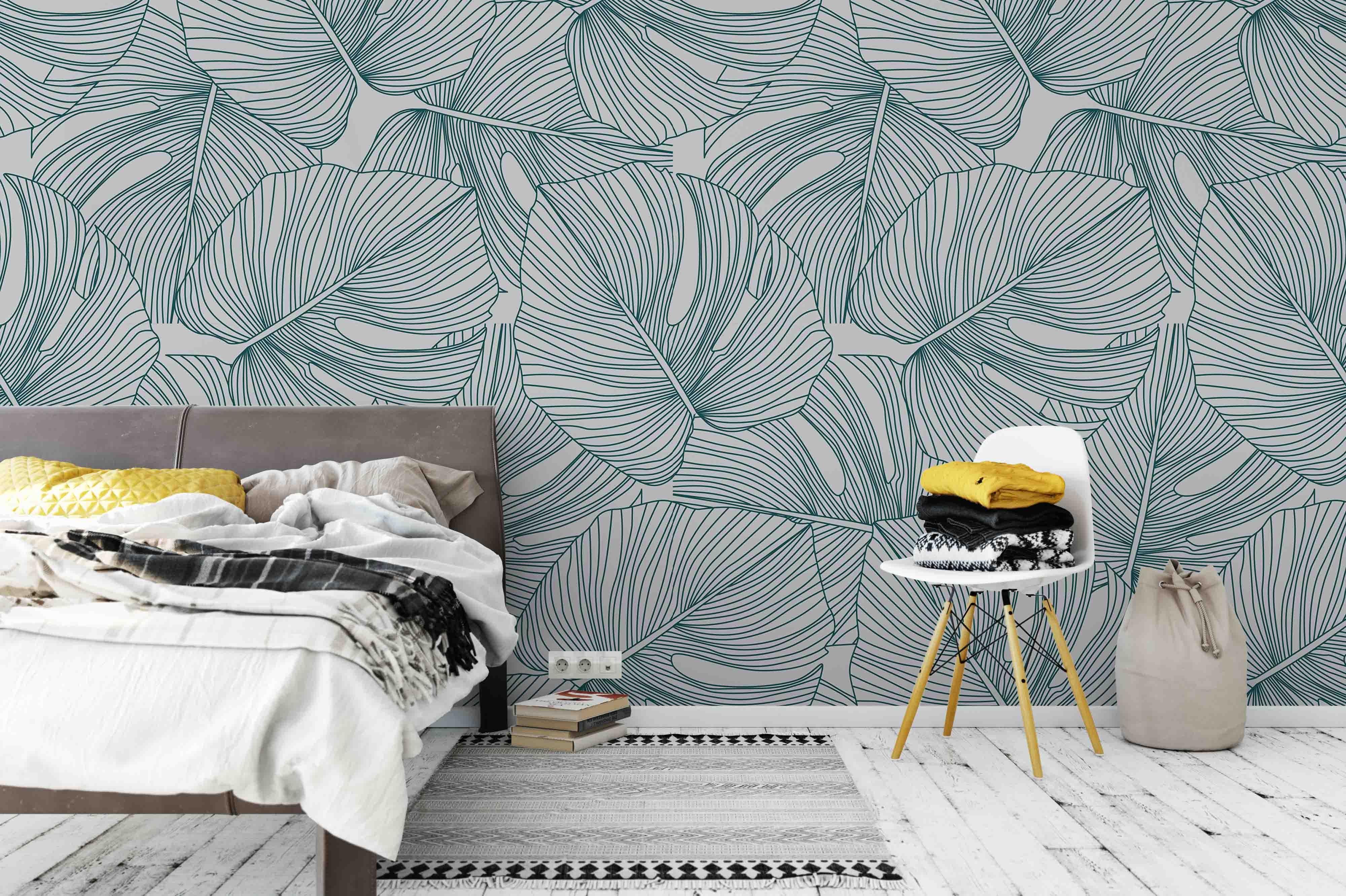 3D simple line drawing leaves pattern wall mural wallpaper 50- Jess Art Decoration
