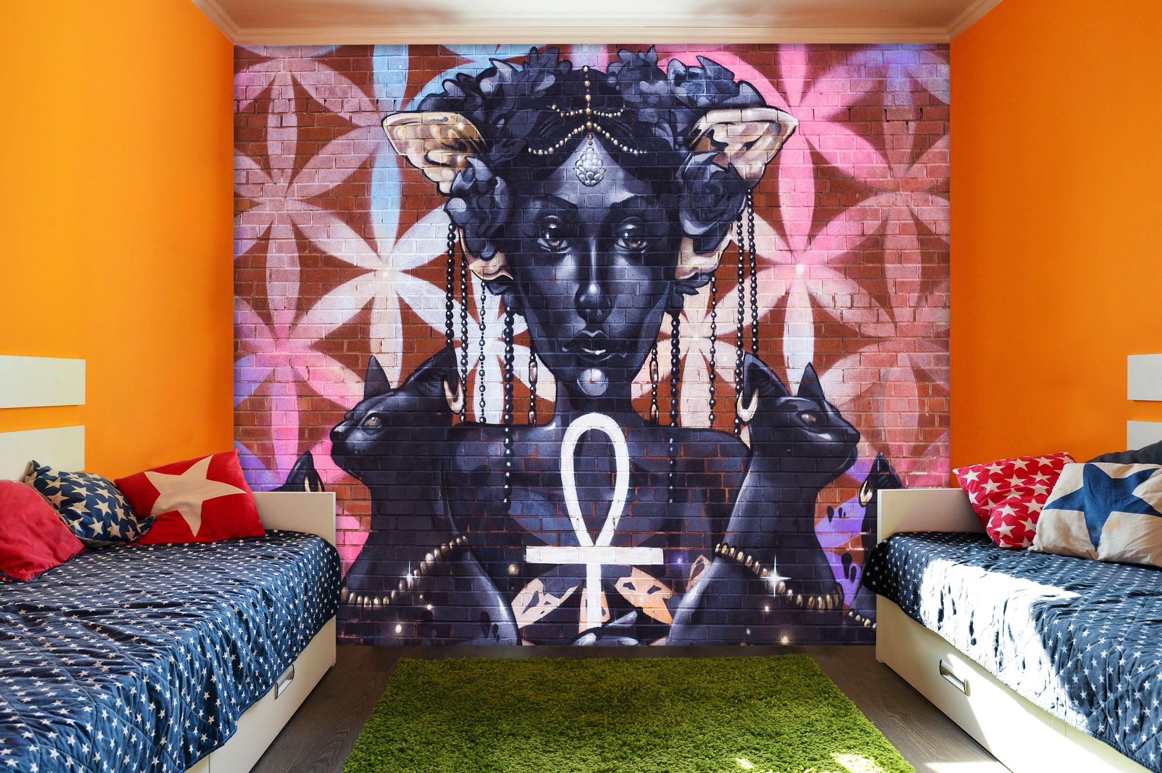 3D Black Catwoman Graffiti Wall Mural Wallpaper 158- Jess Art Decoration