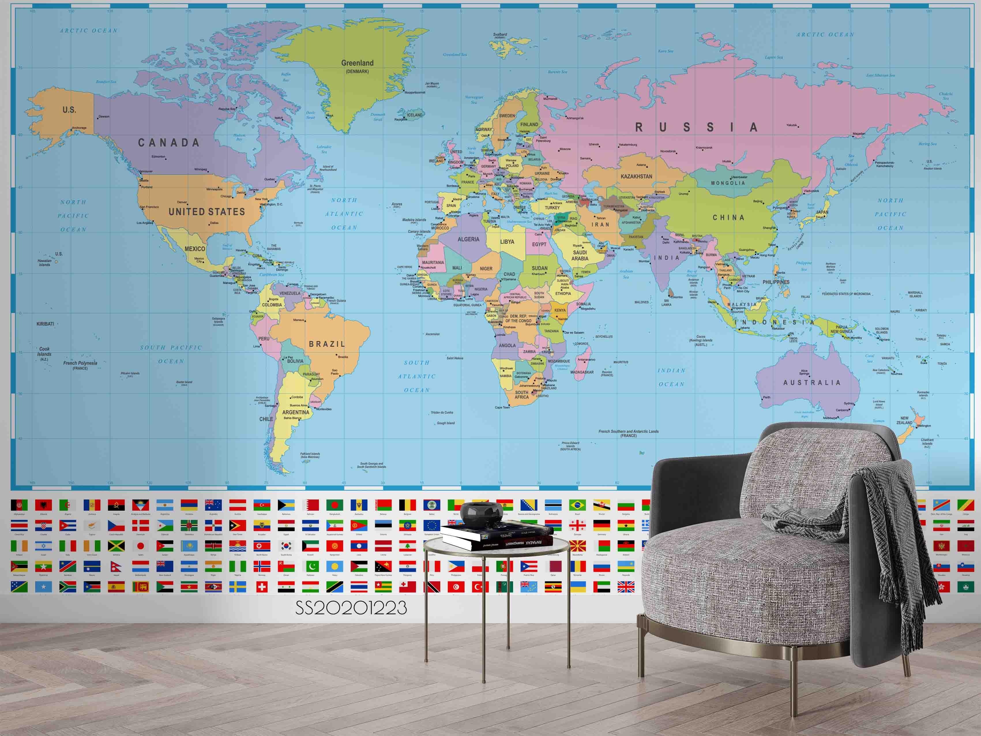 3D Blue World Map Wall Mural Wallpaper LQH 81- Jess Art Decoration