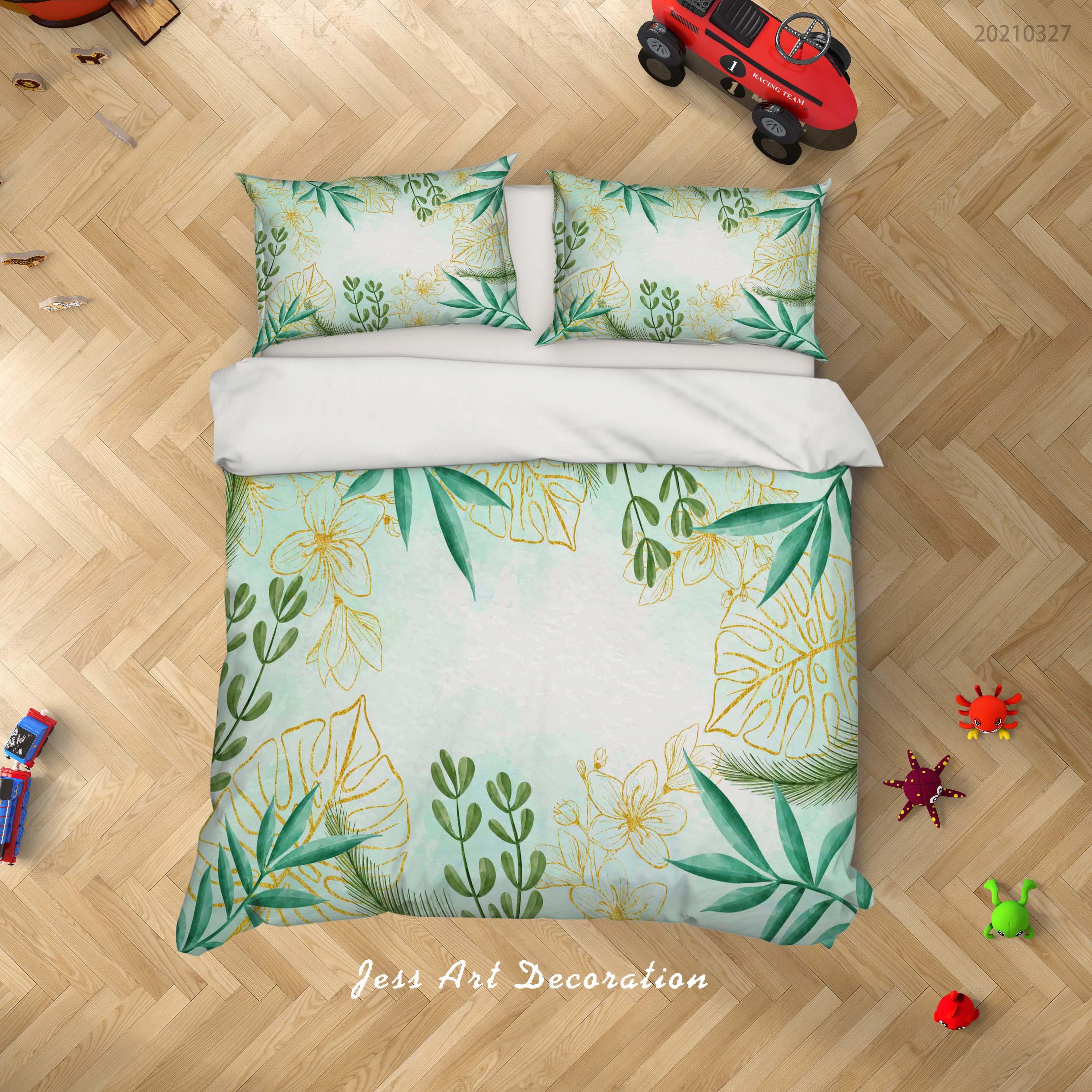 3D Watercolor Green Leaf Quilt Cover Set Bedding Set Duvet Cover Pillowcases 67- Jess Art Decoration
