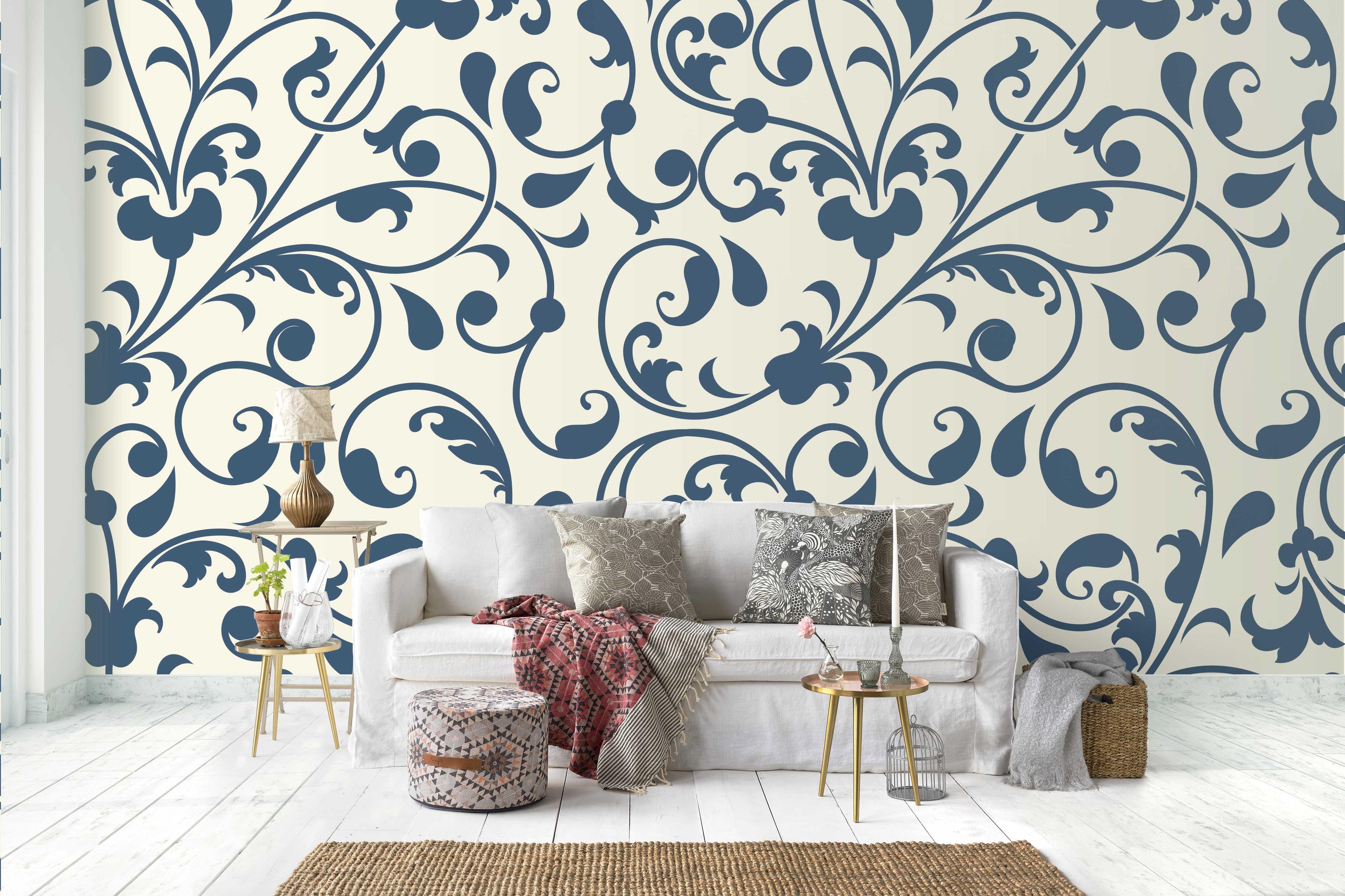 3D Dark Blue Leaves Wall Mural Wallpaper 100- Jess Art Decoration