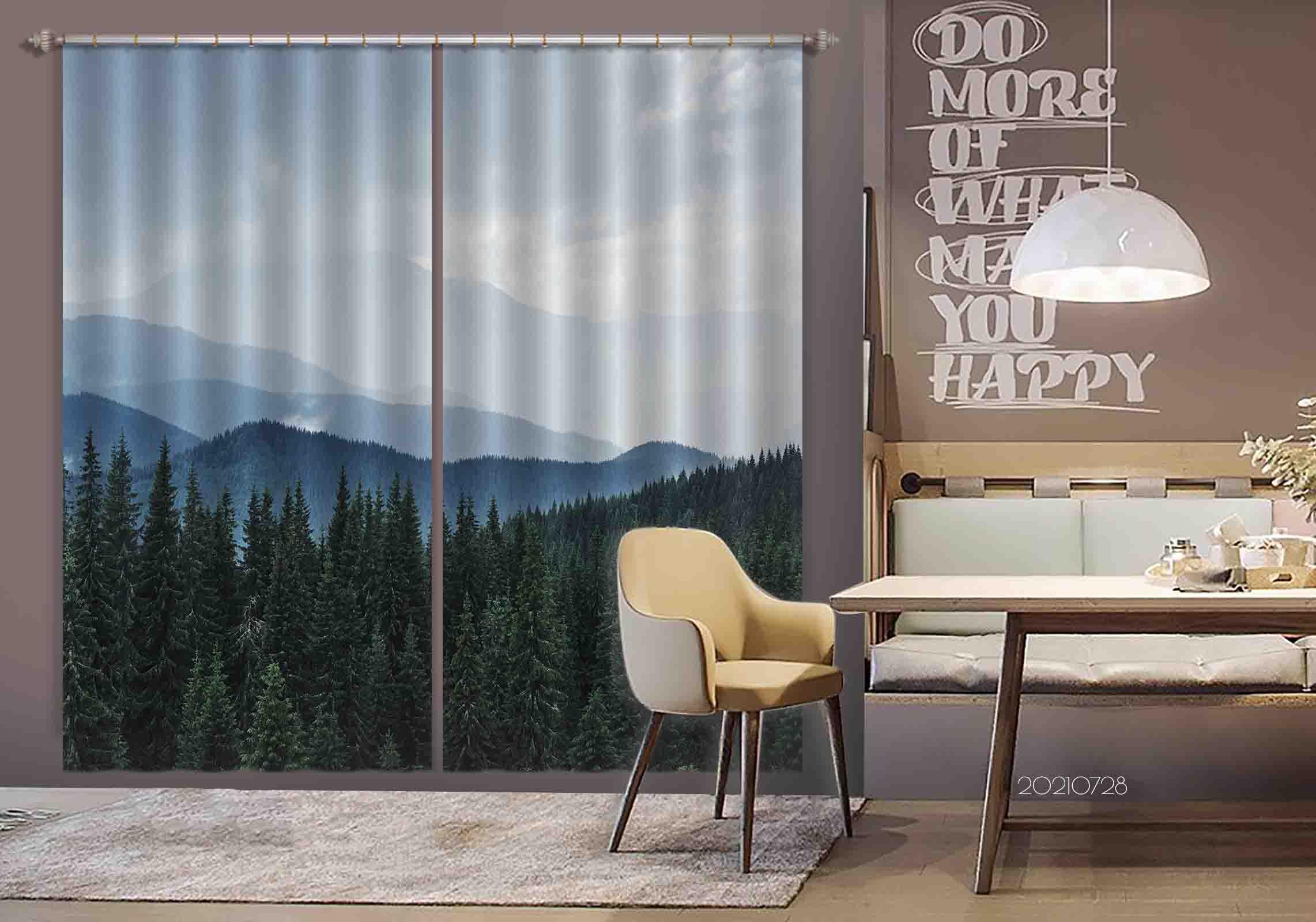 3D Mountain Forest Nature Landscape Curtains and Drapes LQH 60- Jess Art Decoration