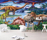 3D Dinosaur Tropical River Palm Wall Mural 219- Jess Art Decoration