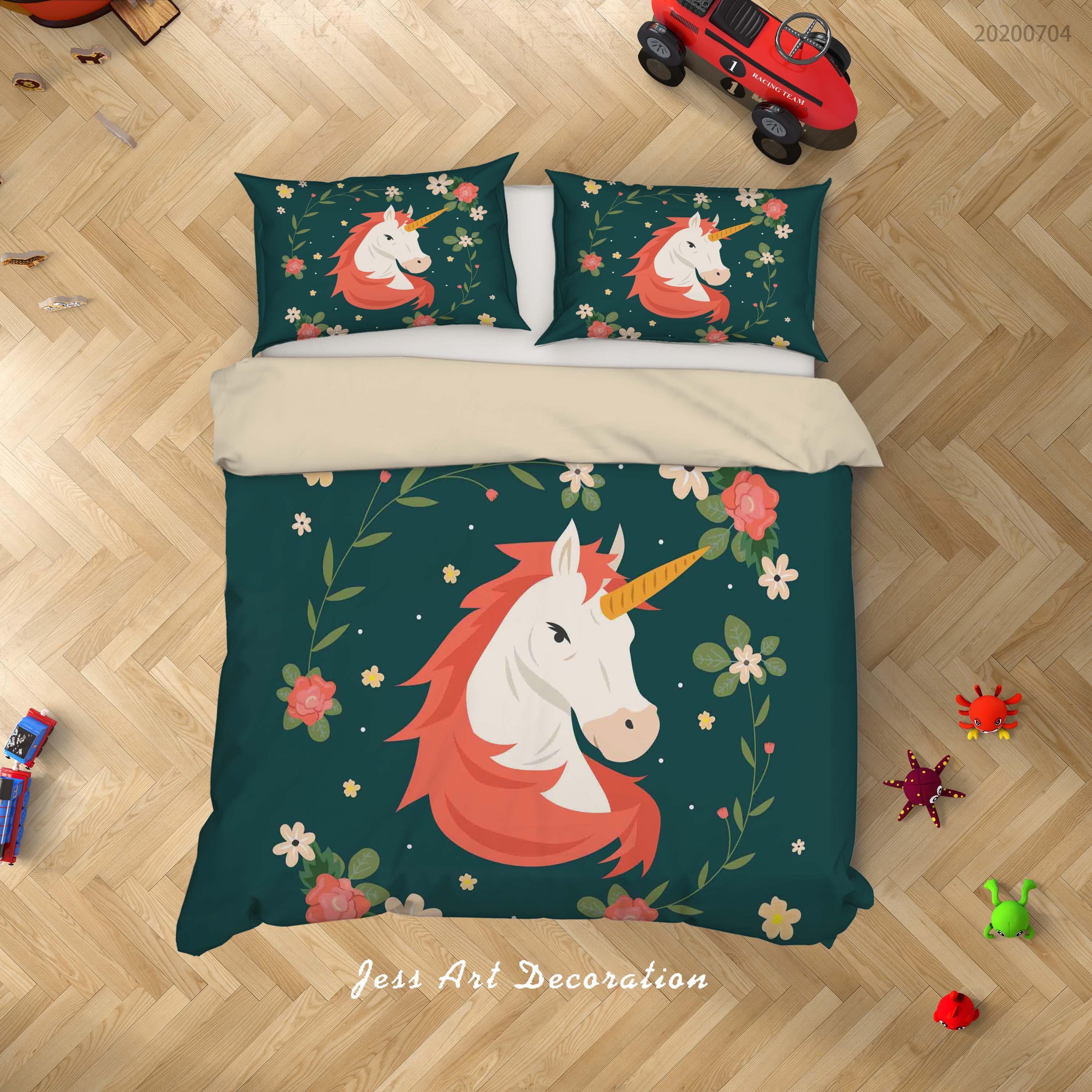 3D Dark Floral Unicorn Quilt Cover Set Bedding Set Duvet Cover Pillowcases SF241- Jess Art Decoration