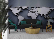3D Grey World Map Wall Mural Wallpaper LQH 267- Jess Art Decoration