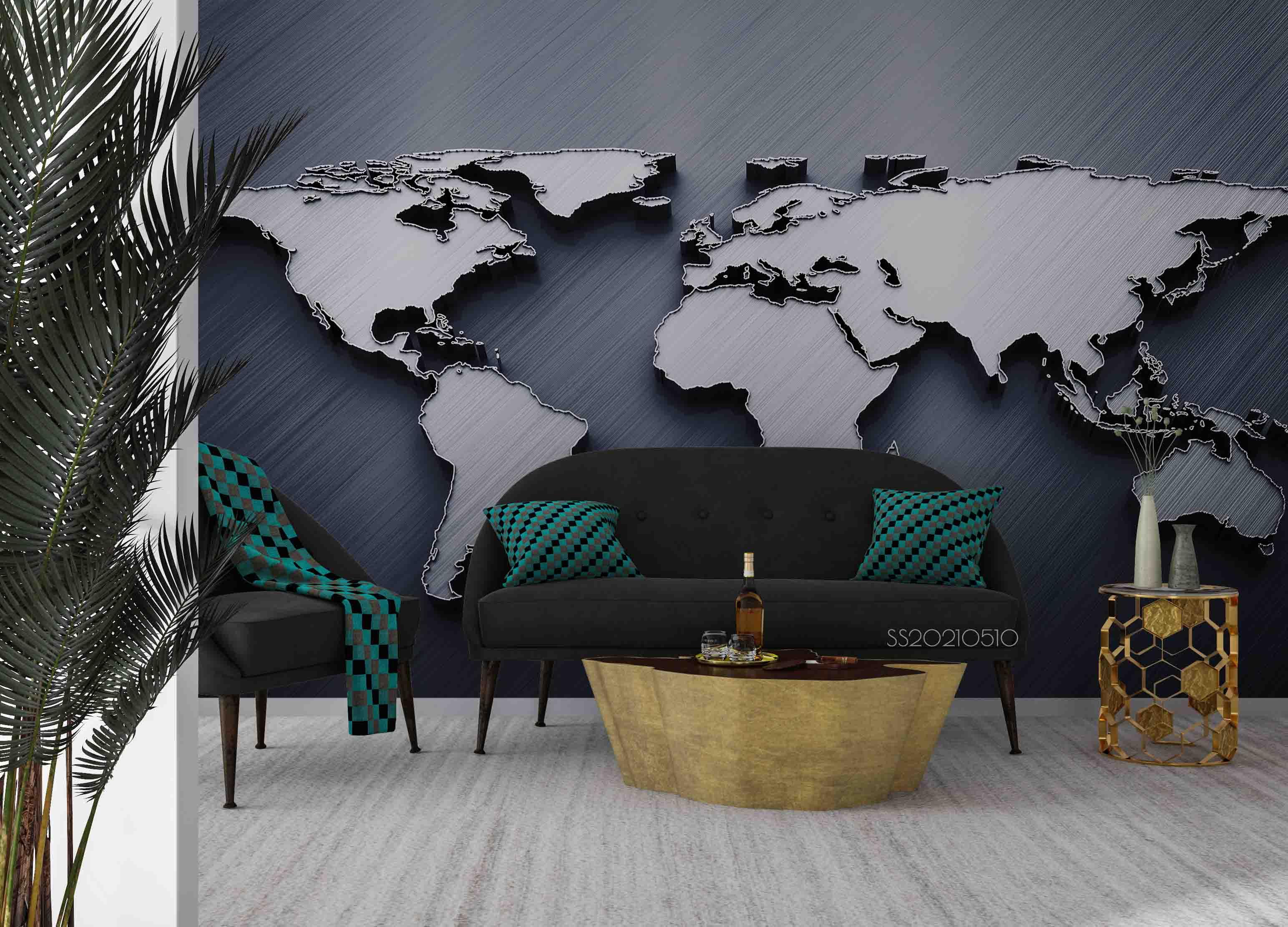 3D Grey World Map Wall Mural Wallpaper LQH 267- Jess Art Decoration