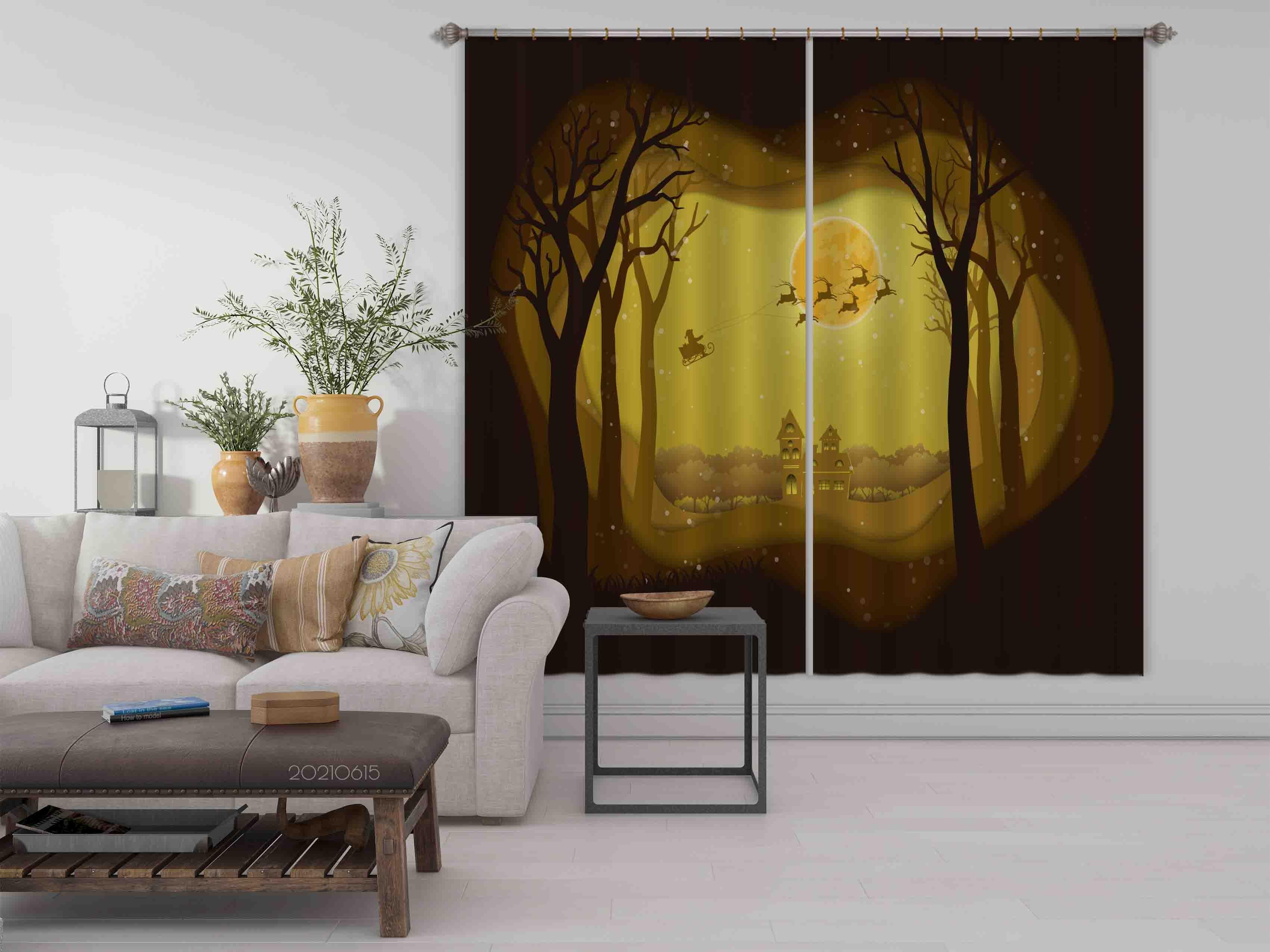 3D Cartoon Plant Jungle Building House Santa Claus Elk Curtains and Drapes LLL 477- Jess Art Decoration