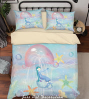 3D Jellyfish Starfish Girl Painting Quilt Cover Set Bedding Set Duvet Cover Pillowcases A500 LQH- Jess Art Decoration