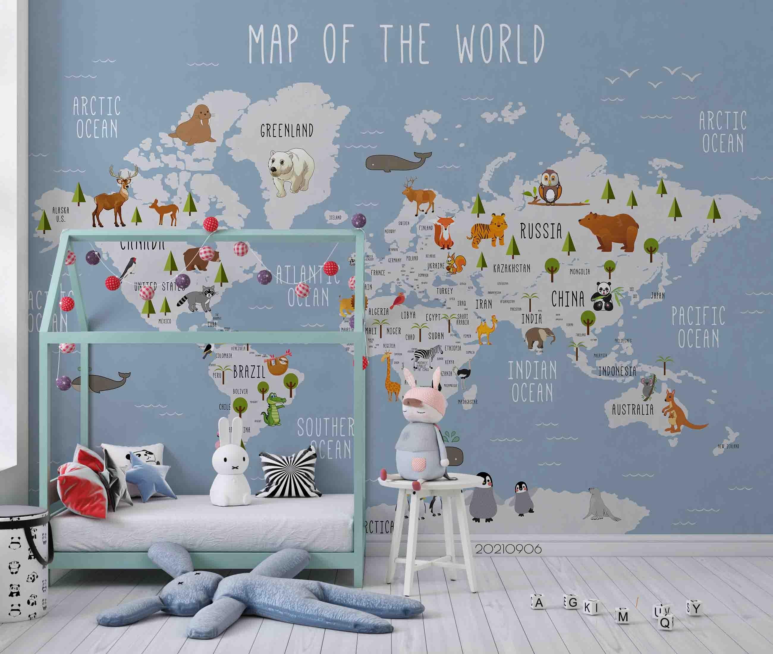3D Blue World Map Wall Mural Wallpaper LQH 547- Jess Art Decoration