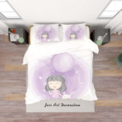 3D White Purple Girl Rabbit Balloon Quilt Cover Set Bedding Set Duvet Cover Pillowcases SF85- Jess Art Decoration