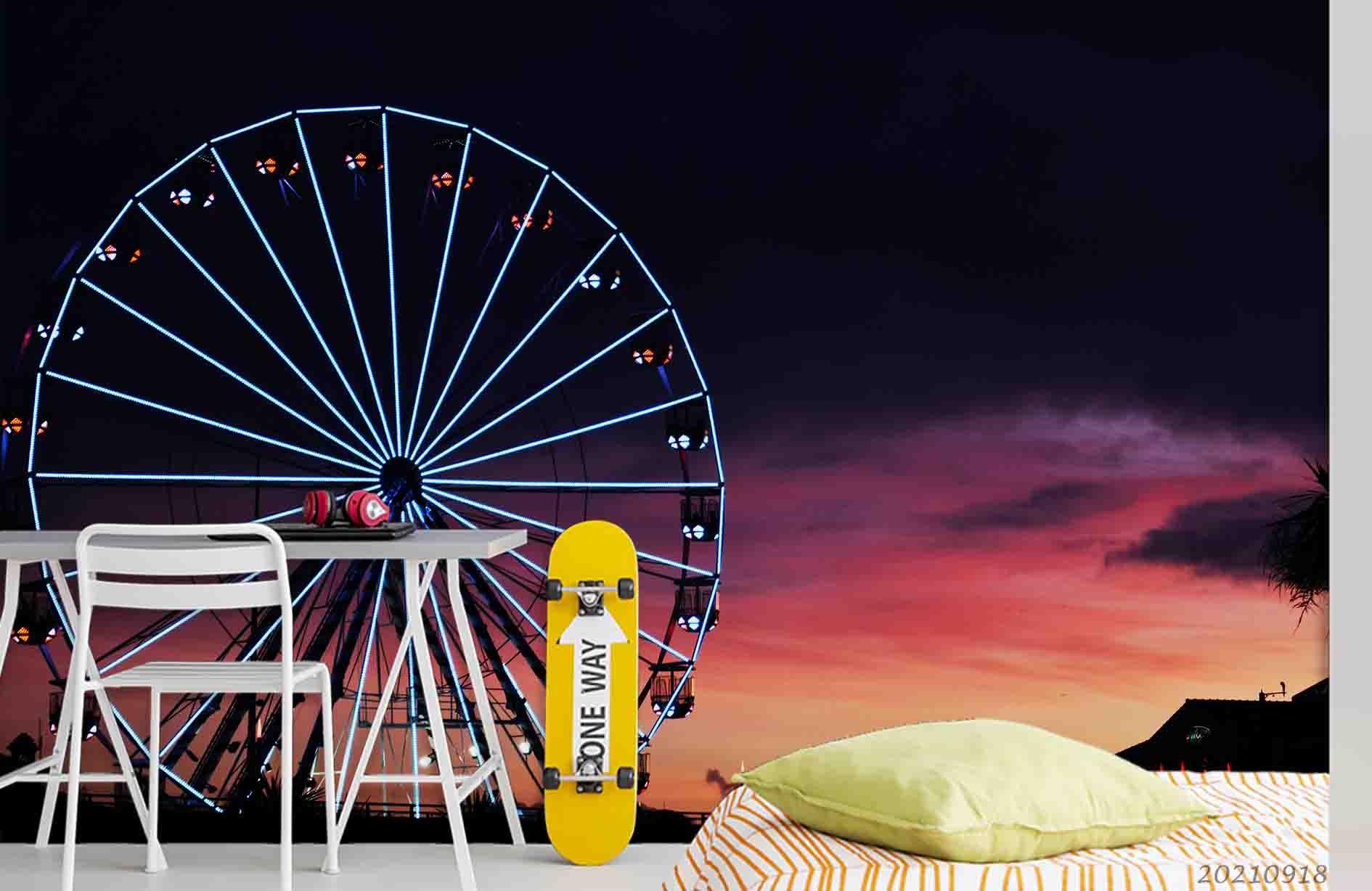 3D Sunset Sky Ferris Wheel Landscape Wall Mural Wallpaper LQH 510- Jess Art Decoration