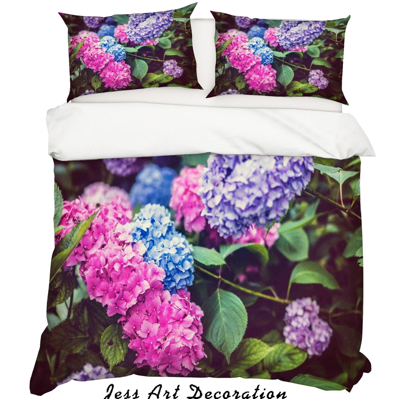3D Pink Hydrangea Quilt Cover Set Bedding Set Duvet Cover Pillowcases LQH A162- Jess Art Decoration