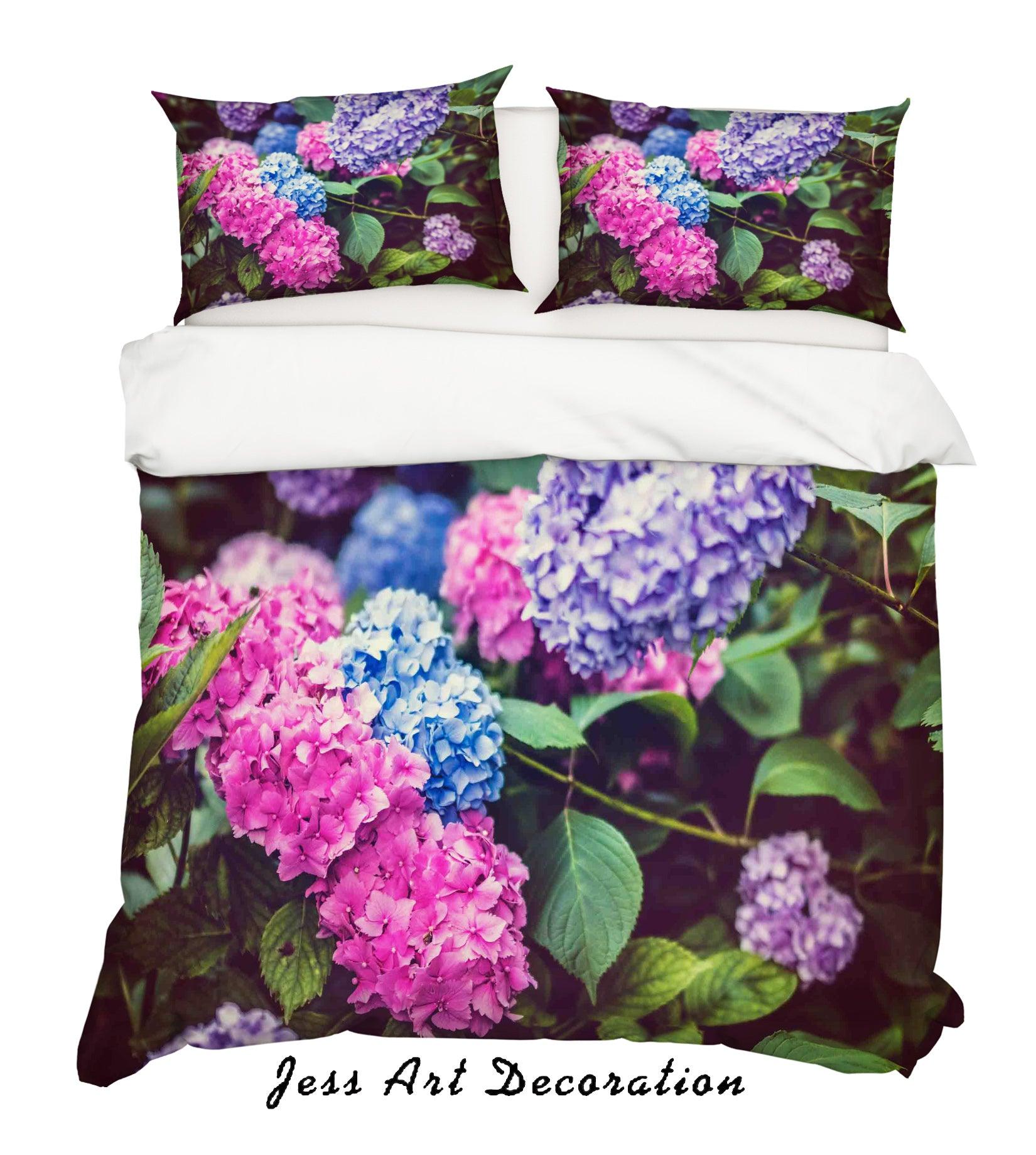 3D Pink Hydrangea Quilt Cover Set Bedding Set Duvet Cover Pillowcases LQH A162- Jess Art Decoration