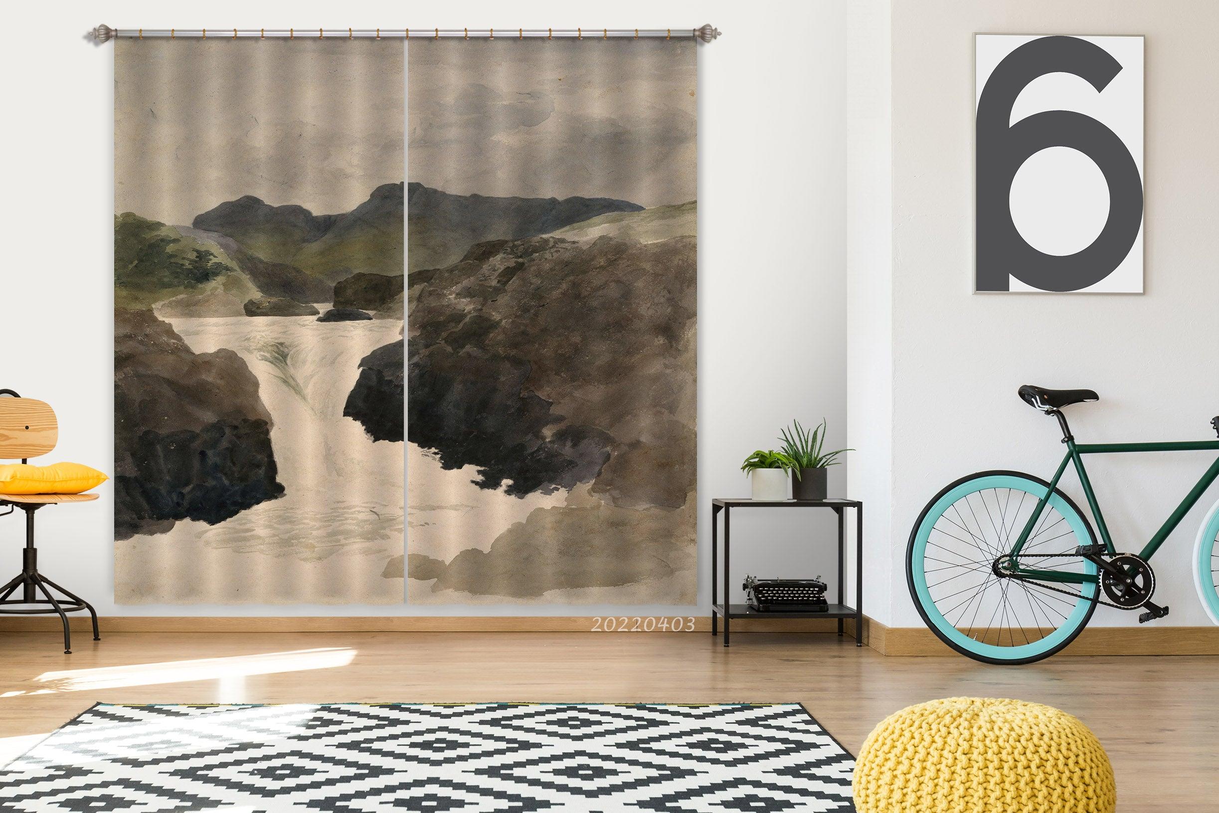 3D Mountain River Oil Painting Curtains and Drapes GD 3394- Jess Art Decoration
