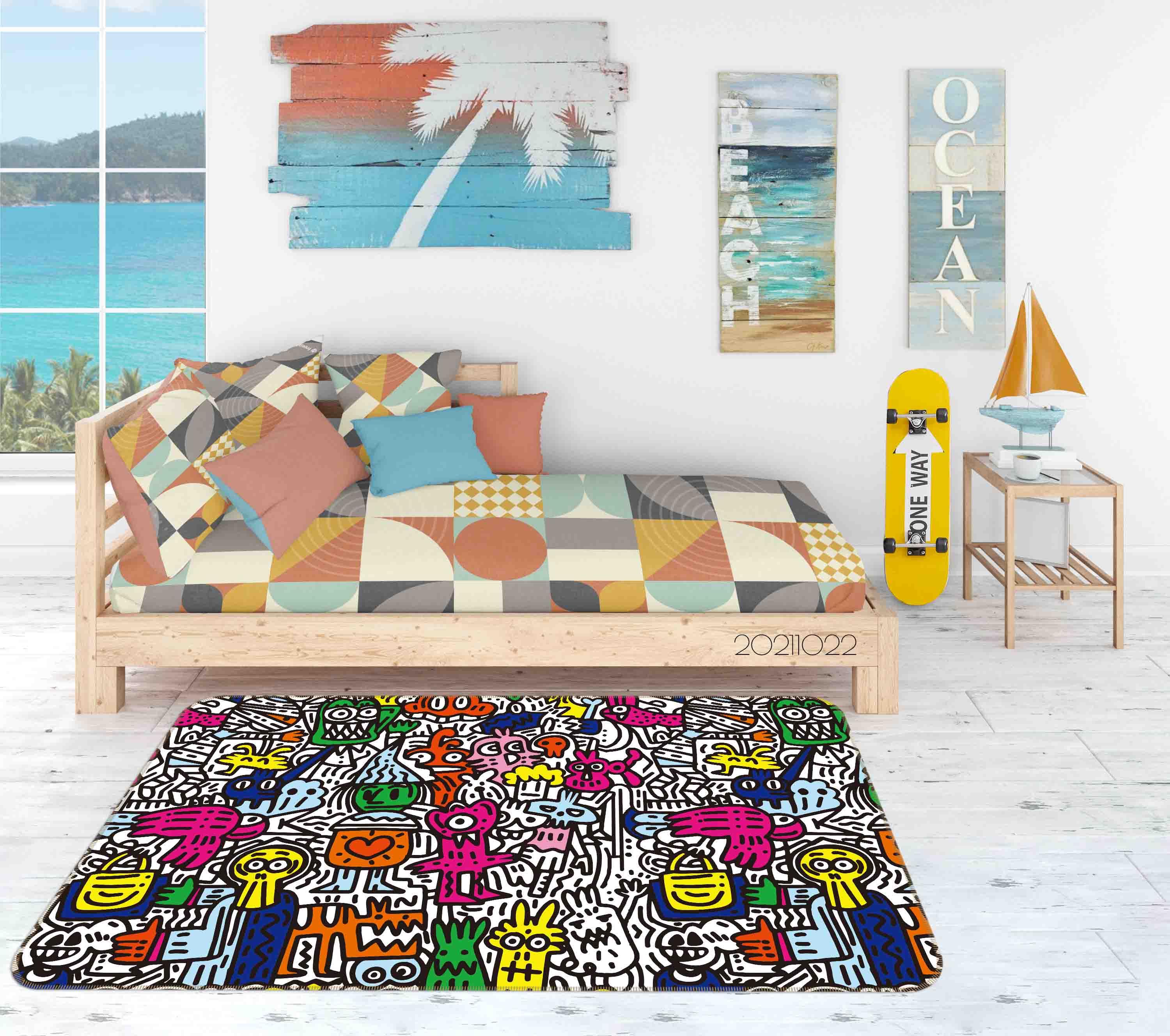 3D Abstract Color Monster Graffiti Non-Slip Rug Mat 29- Jess Art Decoration