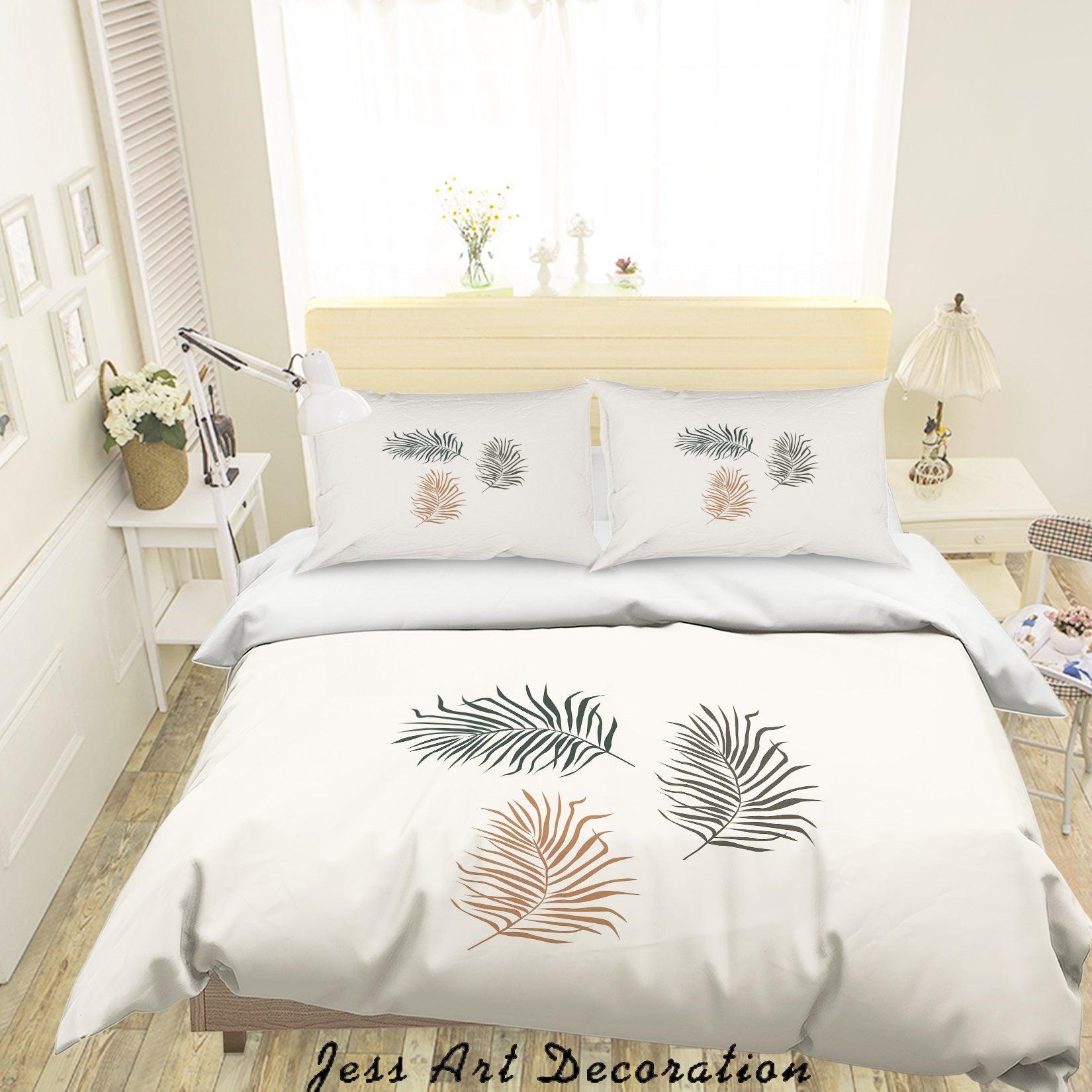 3D White Plants Leaves Quilt Cover Set Bedding Set Duvet Cover Pillowcases SF20- Jess Art Decoration