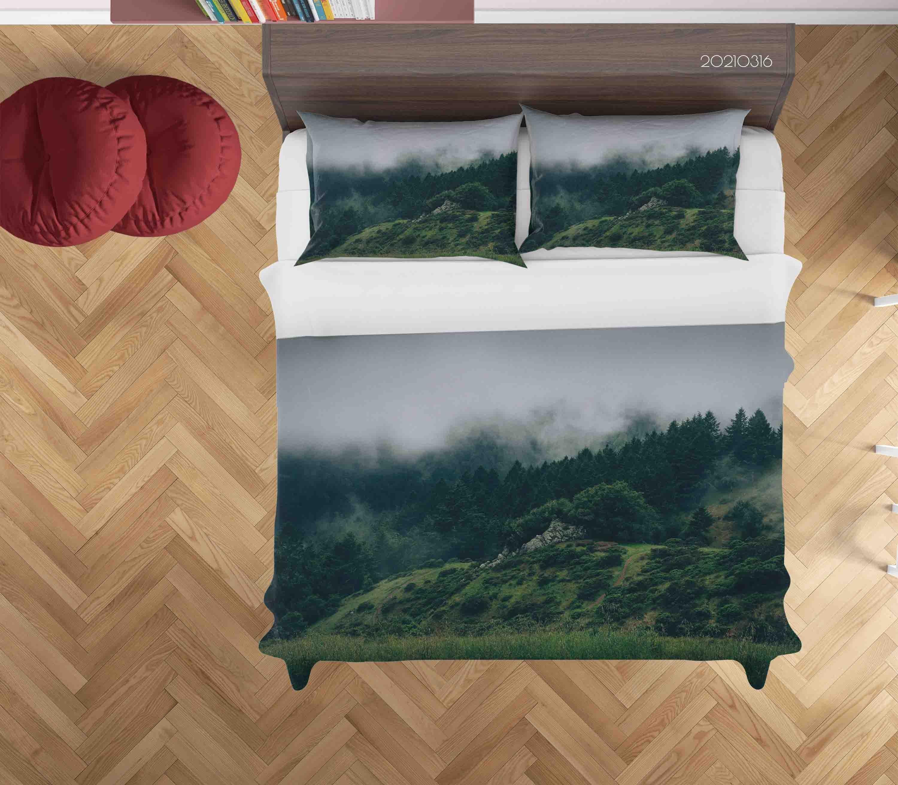 3D Green Forest Fog Landscape Quilt Cover Set Bedding Set Duvet Cover Pillowcases 153- Jess Art Decoration