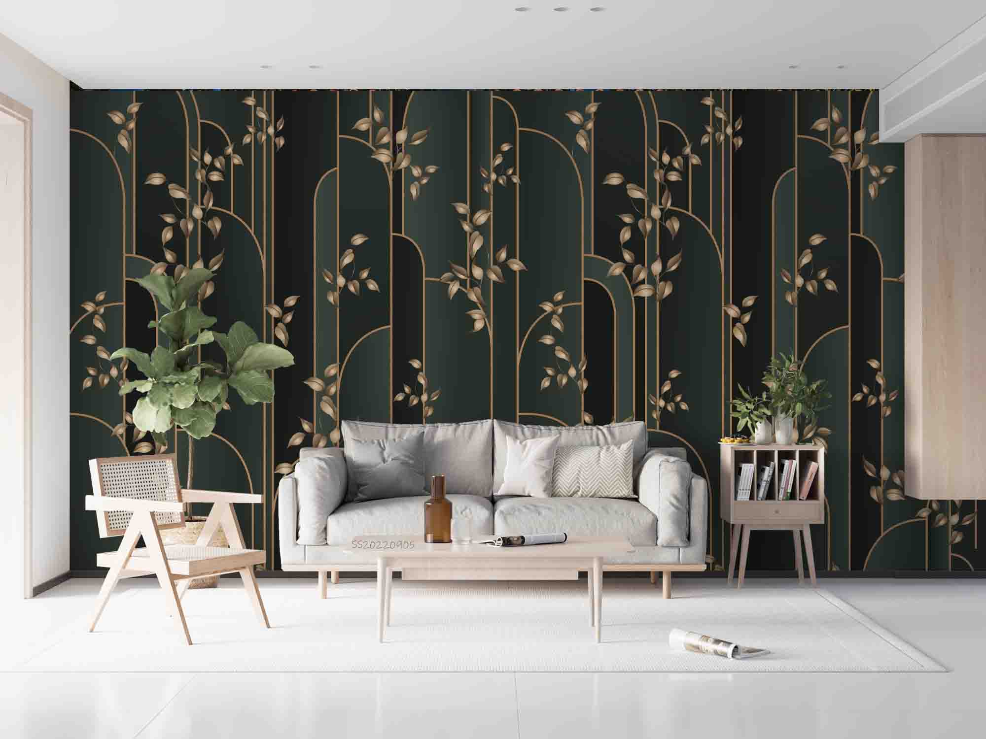 3D Modern Art Plaid Gold Leaf Wall Mural Wallpaper GD 2571- Jess Art Decoration