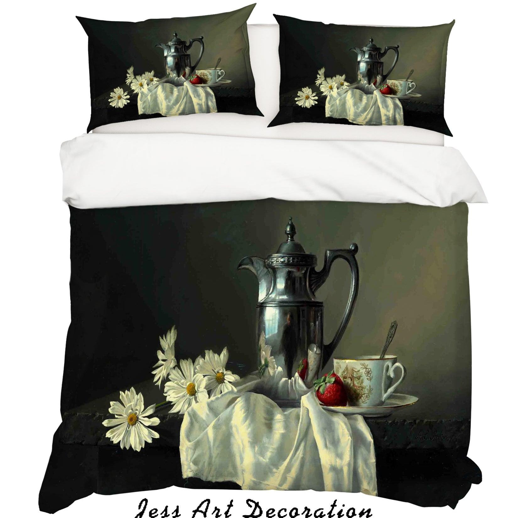 3D White Floral Teapot Quilt Cover Set Bedding Set Pillowcases 42- Jess Art Decoration