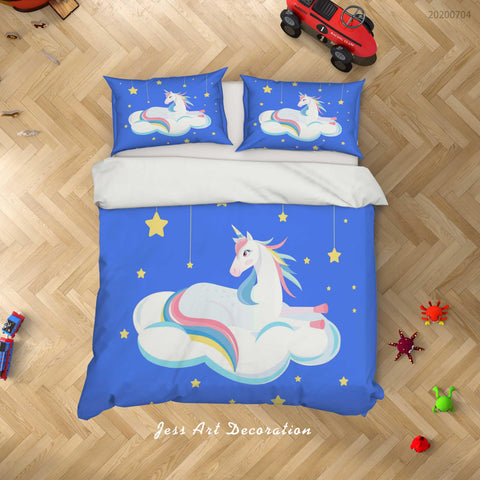 3D Blue Unicorn Quilt Cover Set Bedding Set Duvet Cover Pillowcases SF256- Jess Art Decoration