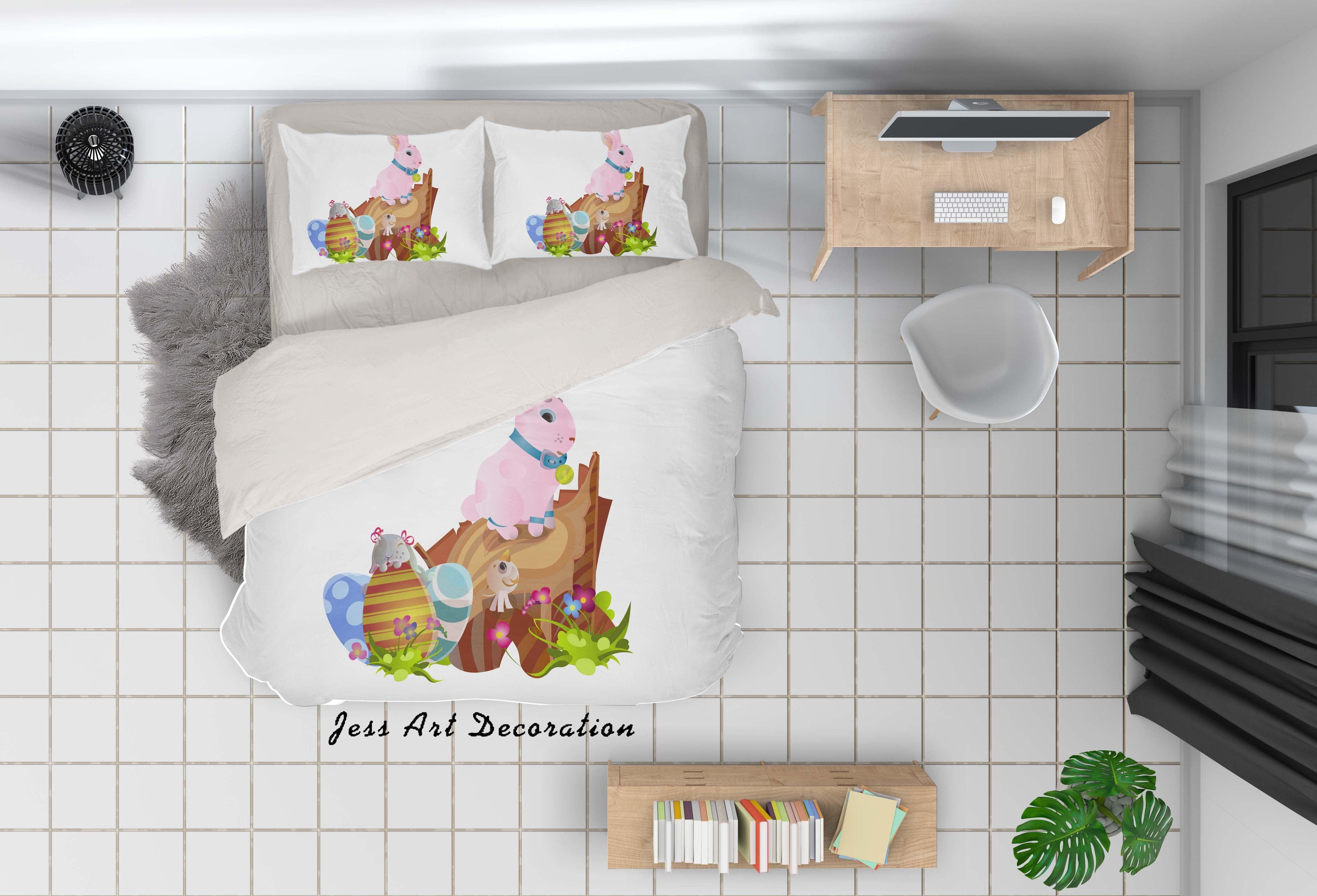 3D White Rabbit Eggs Floral Quilt Cover Set Bedding Set Duvet Cover Pillowcases SF20- Jess Art Decoration