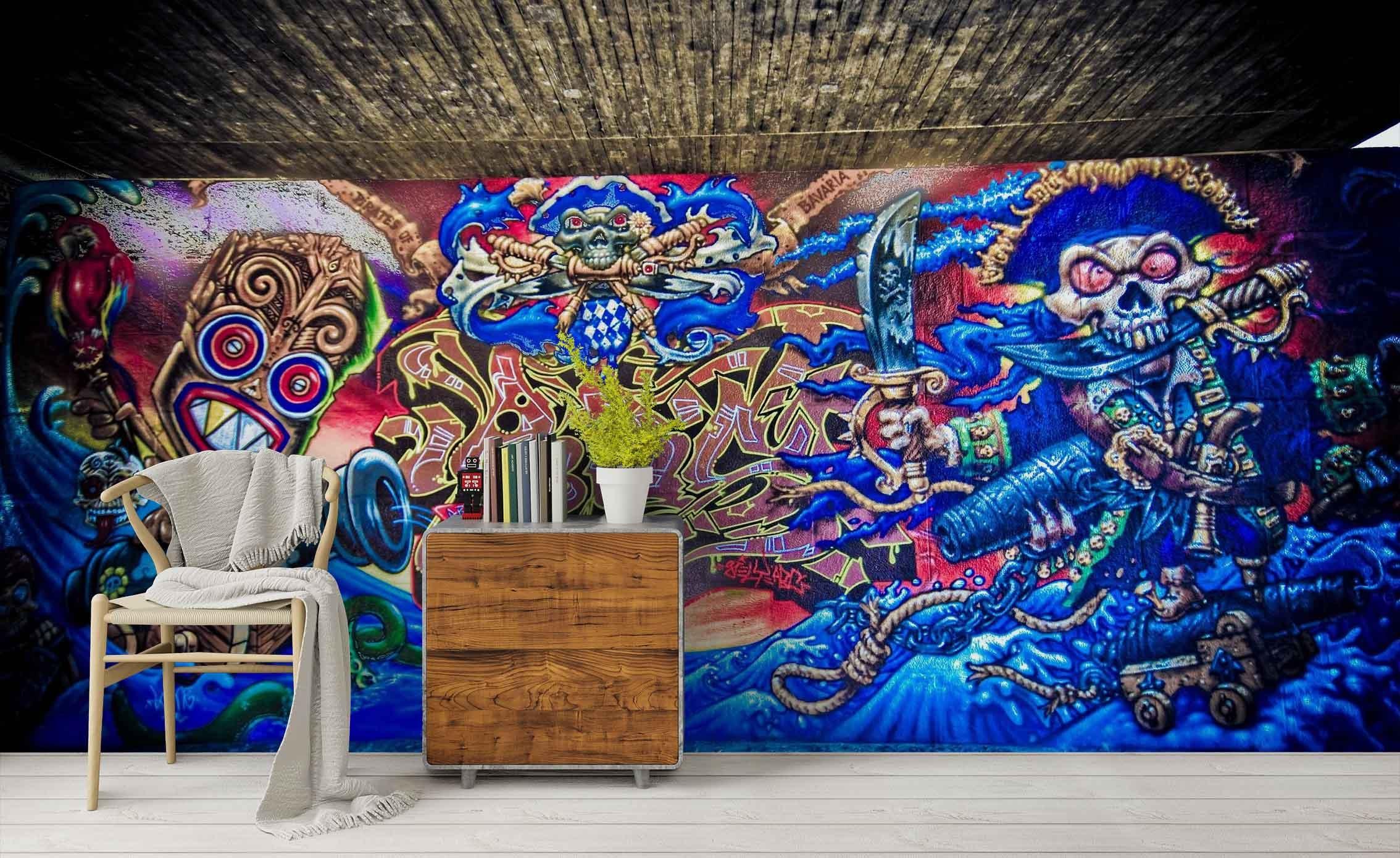 3D Dark Blue Graffiti Art Demon Wall Mural Wallpaper ZY D28- Jess Art Decoration