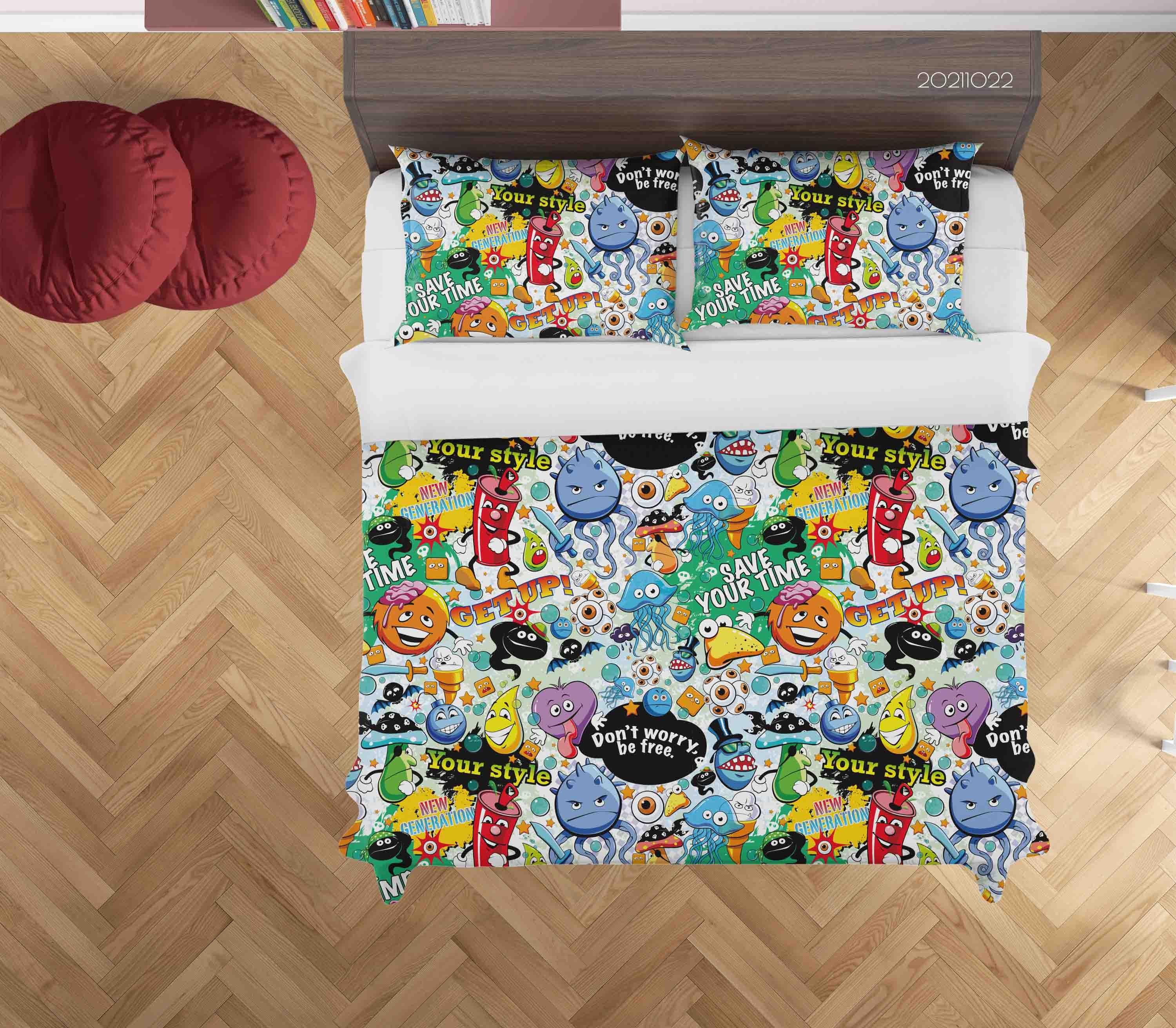 3D Abstract Color Monster Graffiti Quilt Cover Set Bedding Set Duvet Cover Pillowcases 80- Jess Art Decoration
