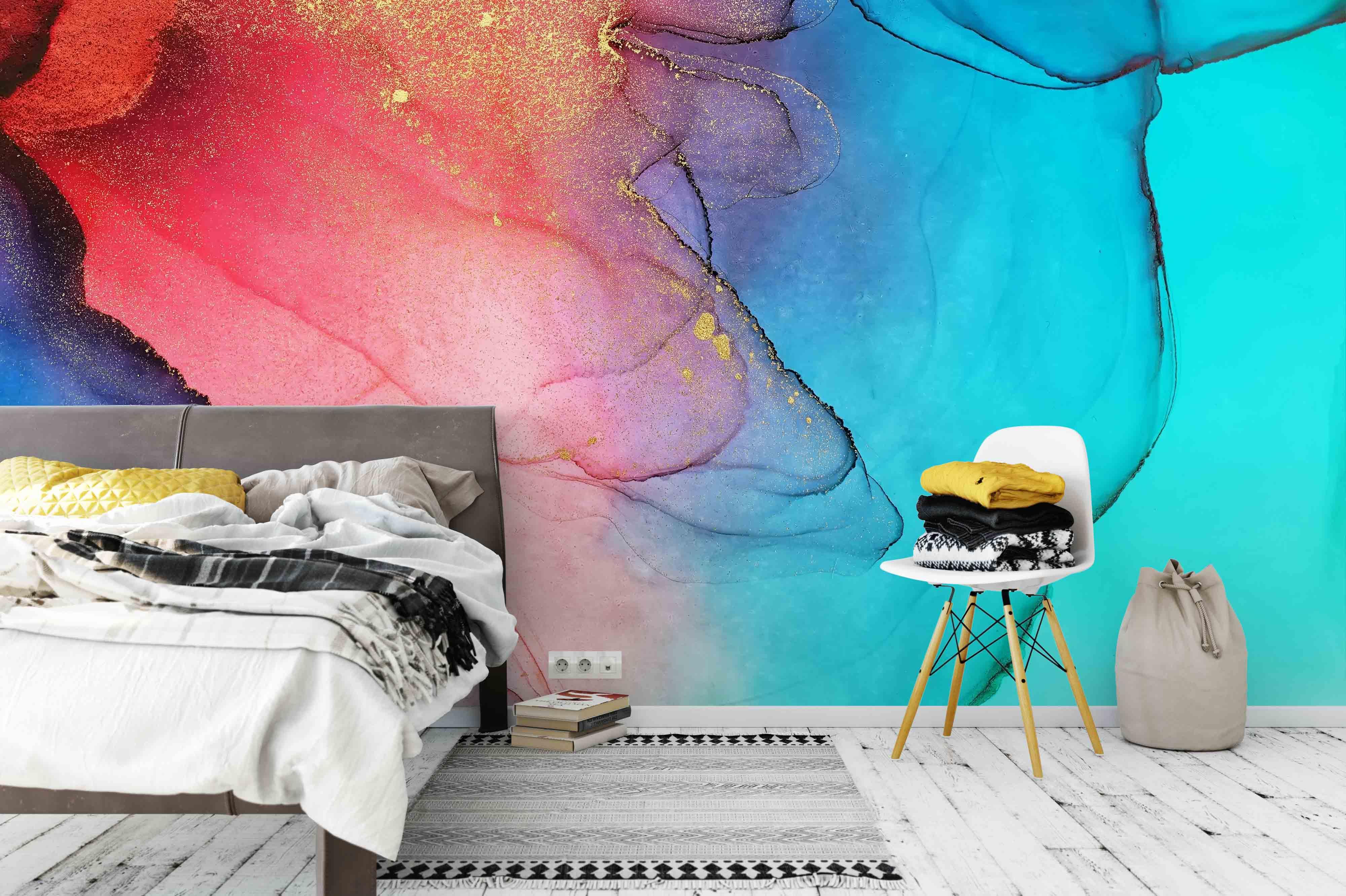 3D Pink Blue Ink Wall Mural Wallpaper 8- Jess Art Decoration
