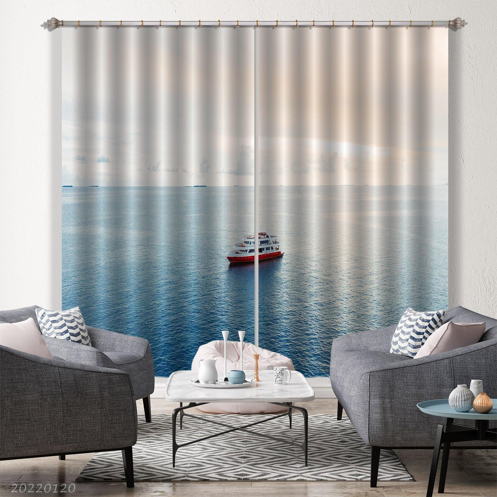 3D Ocean Ship Golden Sunbeam Curtains and Drapes GD 1752- Jess Art Decoration