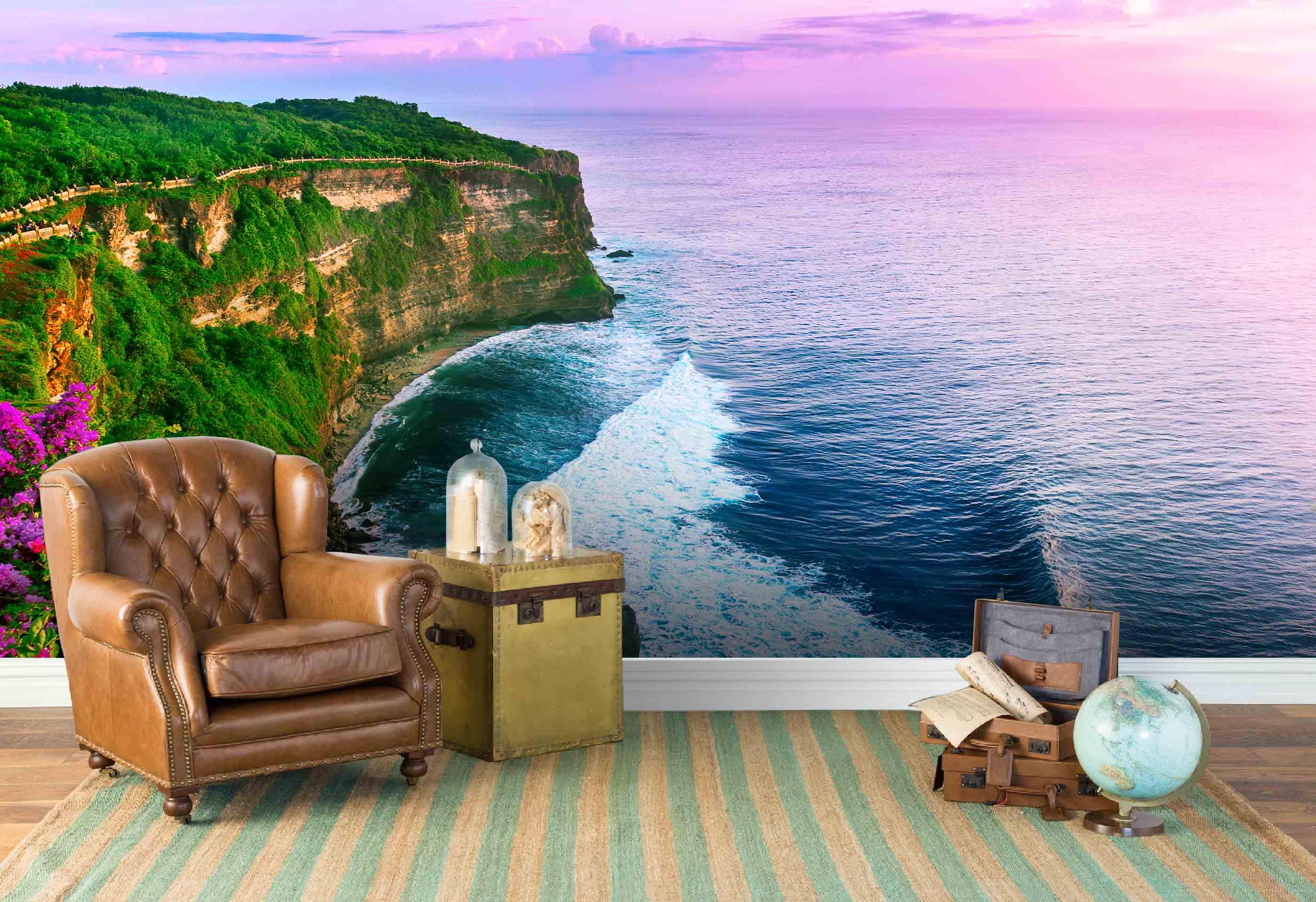 3D Seaside Cliff Rosy Clouds Wall Mural Wallpaper 49- Jess Art Decoration