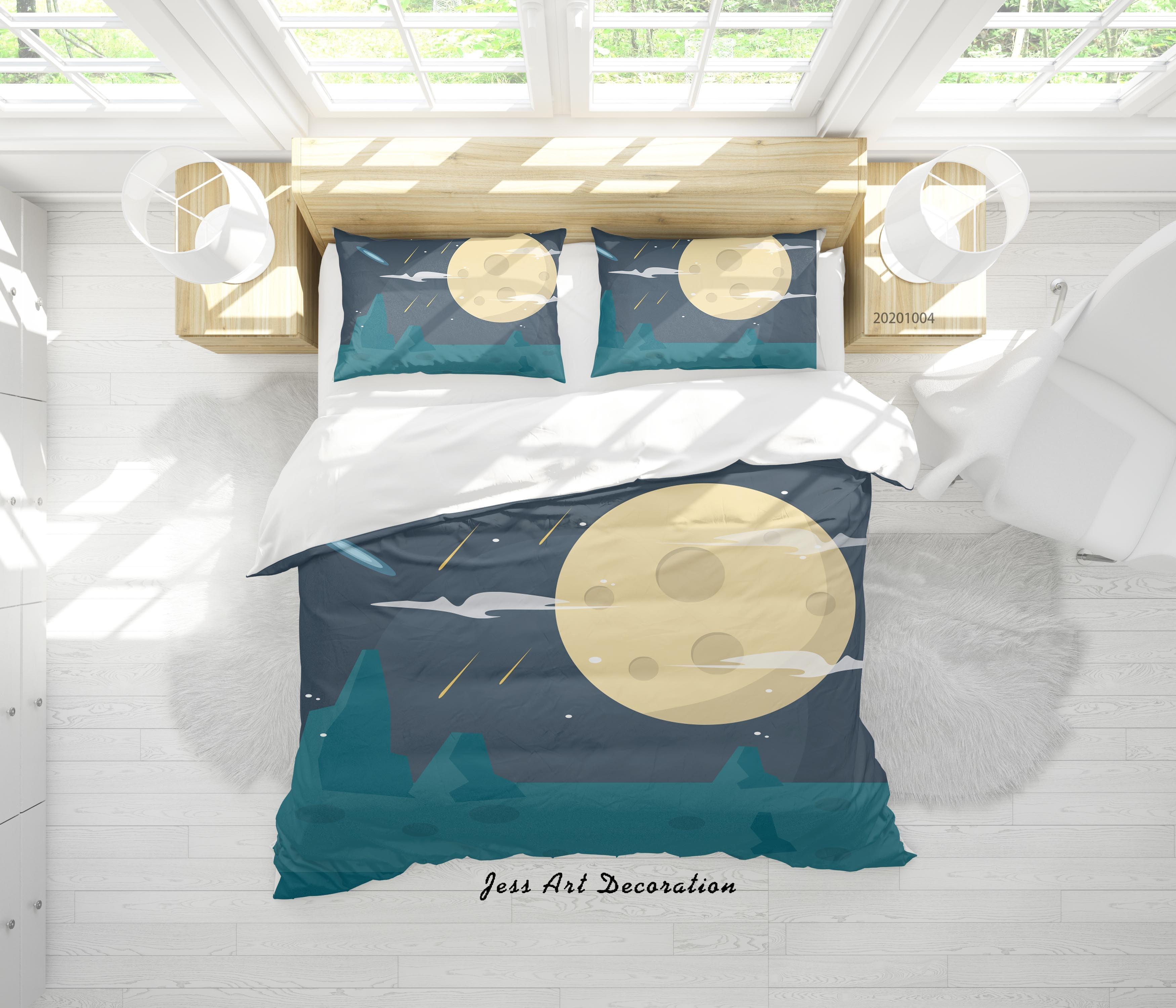 3D Planet Moon Night Quilt Cover Set Bedding Set Duvet Cover Pillowcases WJ 9295- Jess Art Decoration