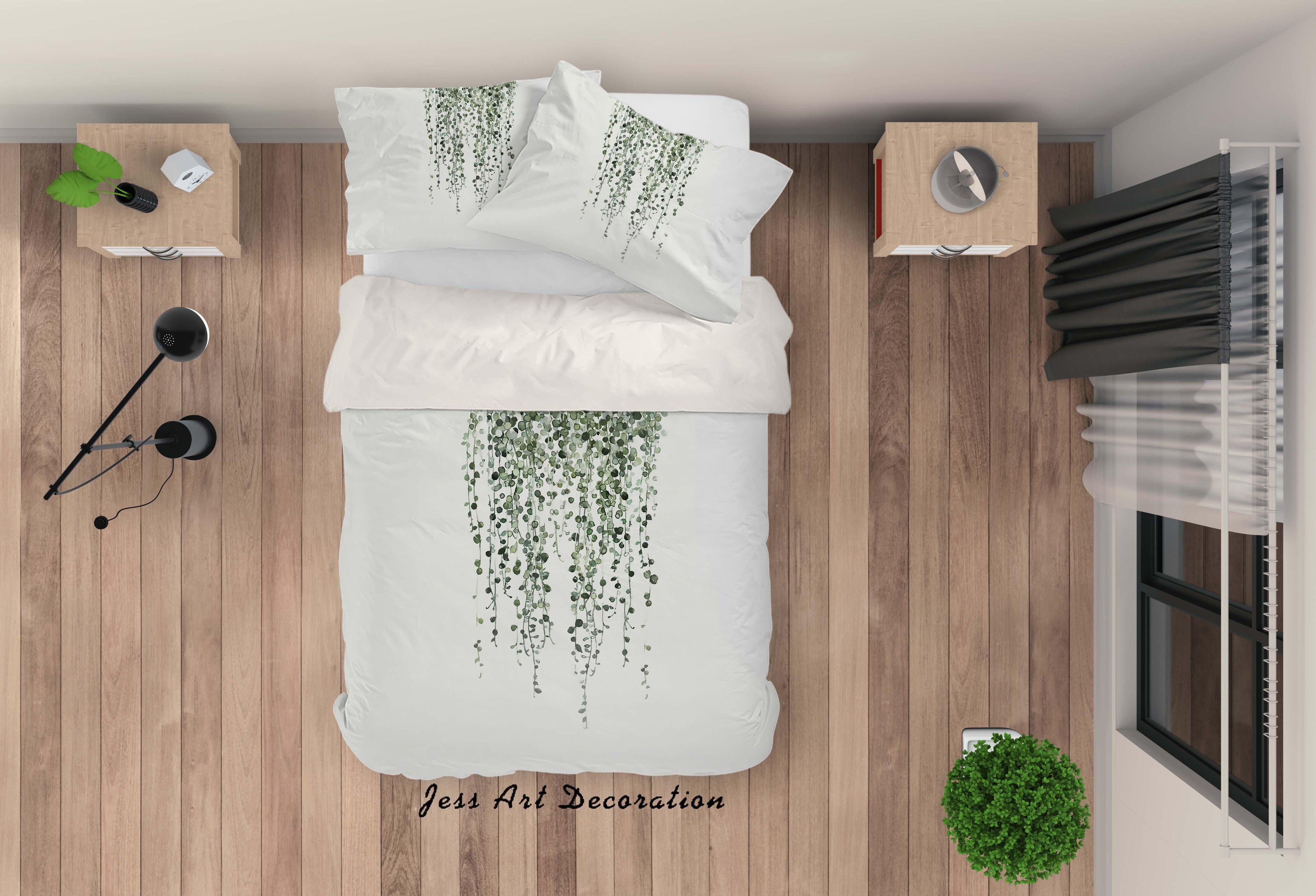 3D Watercolor Green Leaves Quilt Cover Set Bedding Set Duvet Cover Pillowcases A009 LQH- Jess Art Decoration