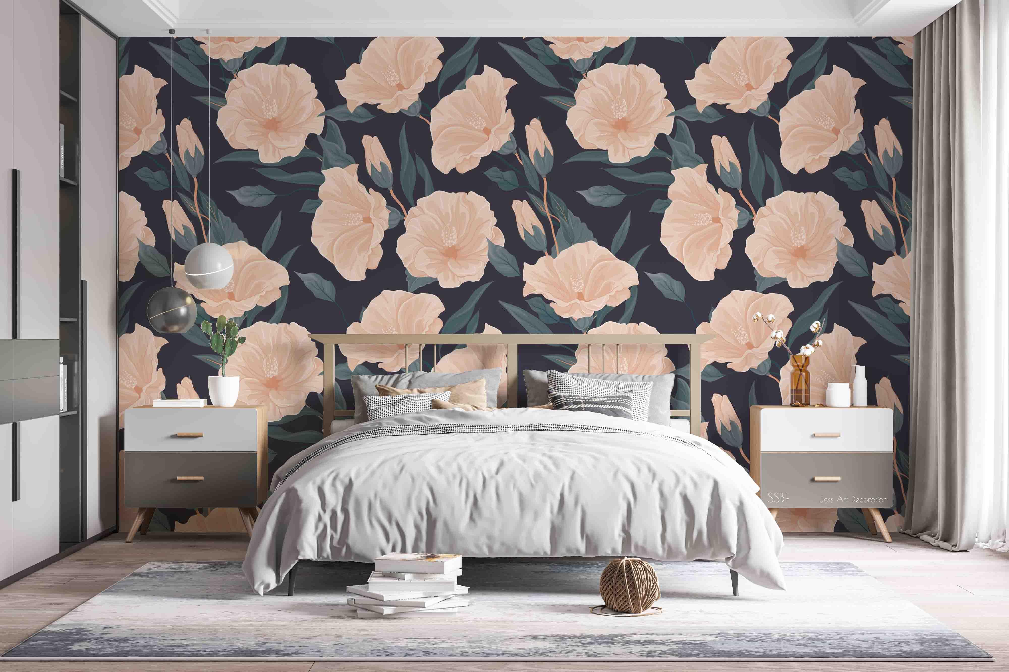 3D Vintage Watercolor Pink Flowers Leaves Pattern Wall Mural Wallpaper GD 3591- Jess Art Decoration