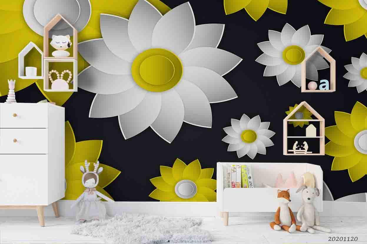 3D Embossed White Yellow Floral Wall Mural Wallpaper LXL- Jess Art Decoration