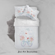 3D White Mouse Bike Floral Quilt Cover Set Bedding Set Duvet Cover Pillowcases SF75- Jess Art Decoration
