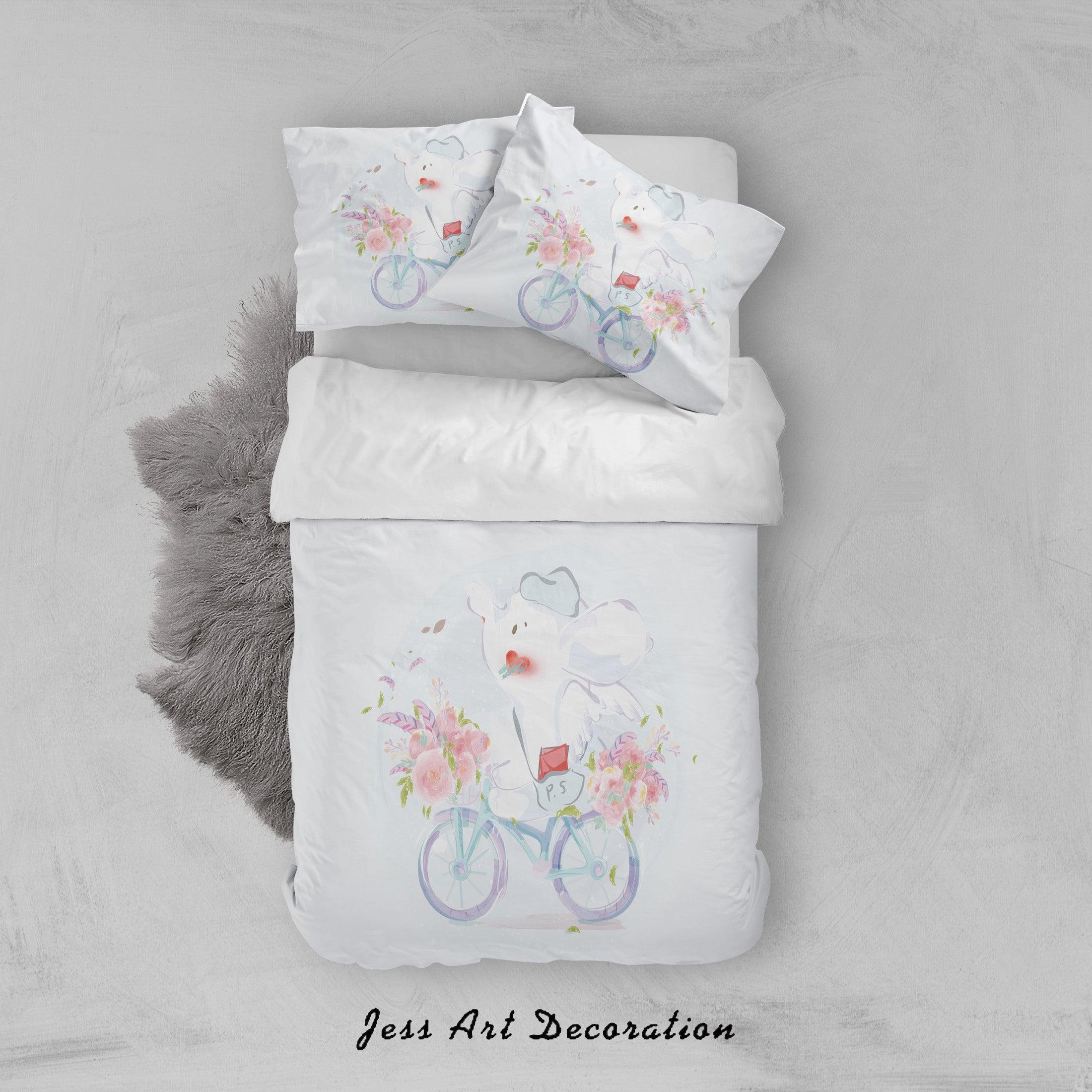 3D White Mouse Bike Floral Quilt Cover Set Bedding Set Duvet Cover Pillowcases SF75- Jess Art Decoration