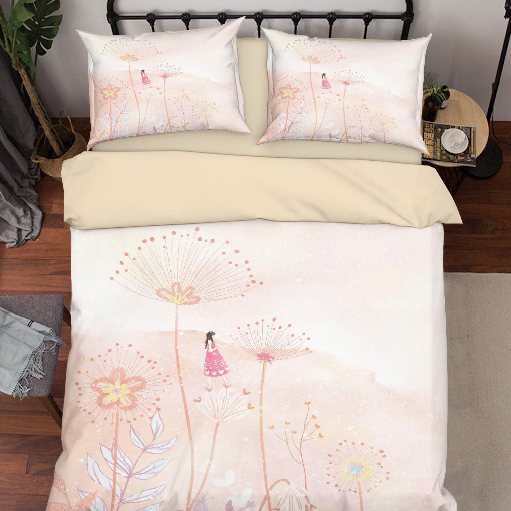3D Dandelion Girl Pink Painting Quilt Cover Set Bedding Set Duvet Cover Pillowcases A516 LQH- Jess Art Decoration
