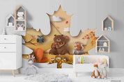 3D Animal Bear Maple Leaf Wall Mural Wallpaper LQH 286- Jess Art Decoration