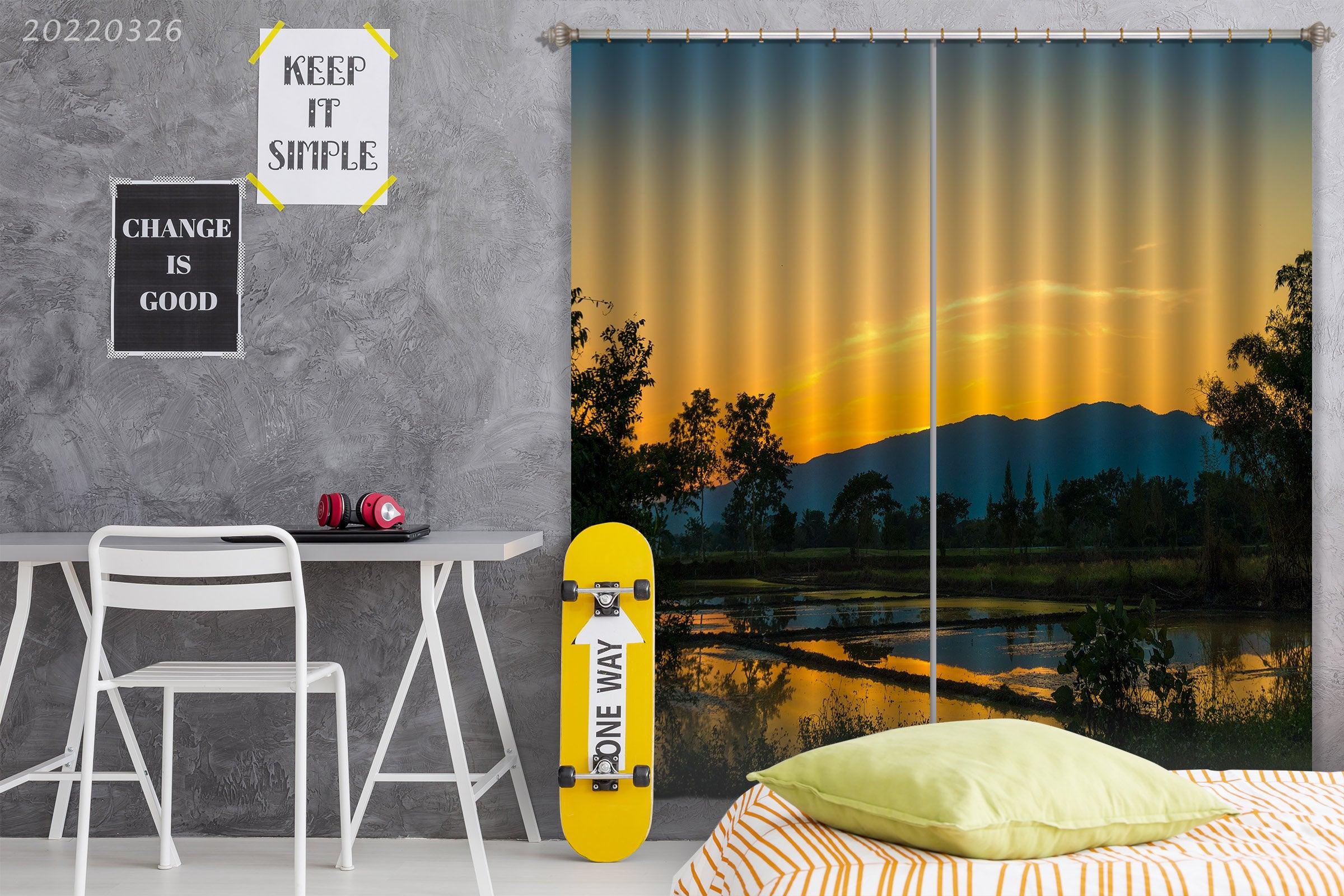 3D Landscape Rice Field Tree Dusk Curtains and Drapes GD 2976- Jess Art Decoration