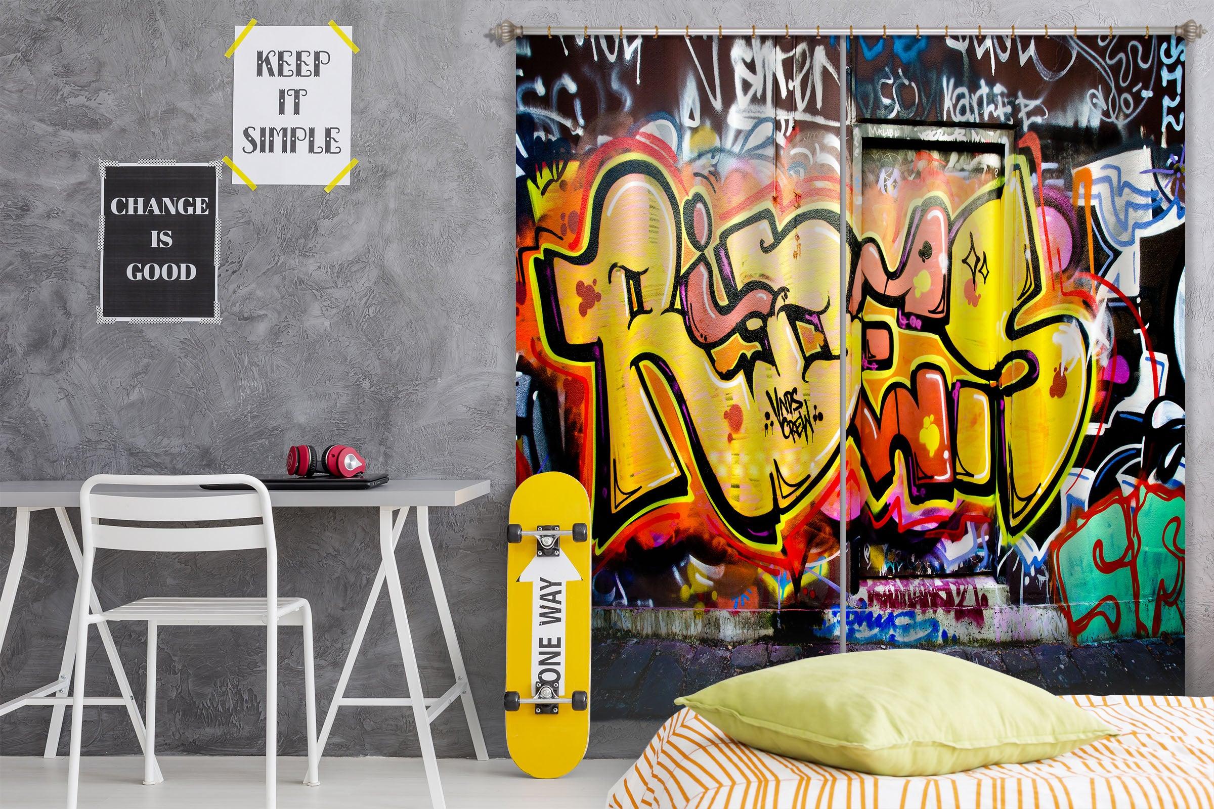 3D Yellow Graffiti Curtains and Drapes A9- Jess Art Decoration