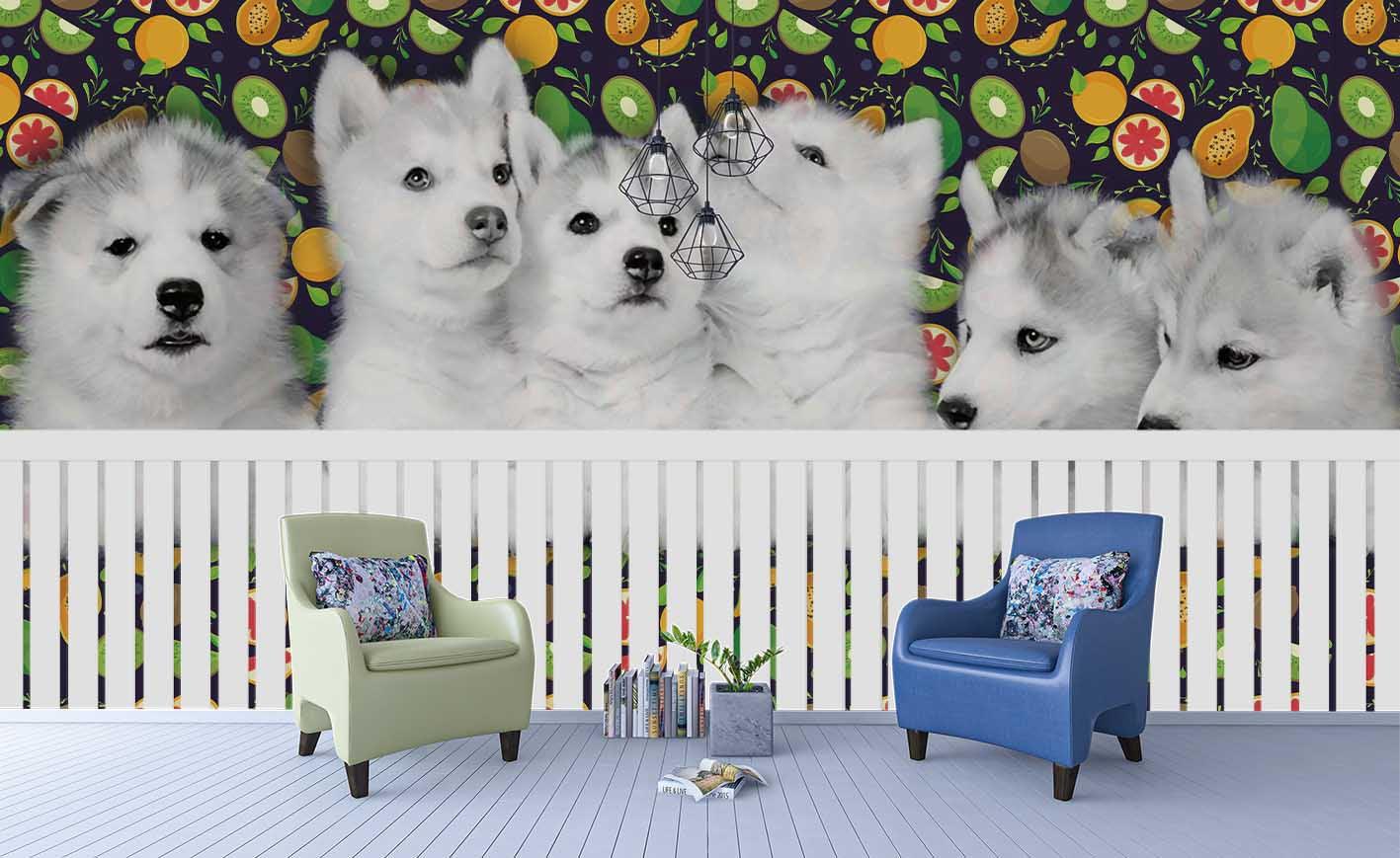 3D Grey Dogs Fruit Wall Mural Wallpaper 68- Jess Art Decoration