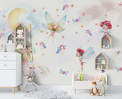 3D angel unicorn moon star swing girl rabbit wall mural wallpaper 9- Jess Art Decoration