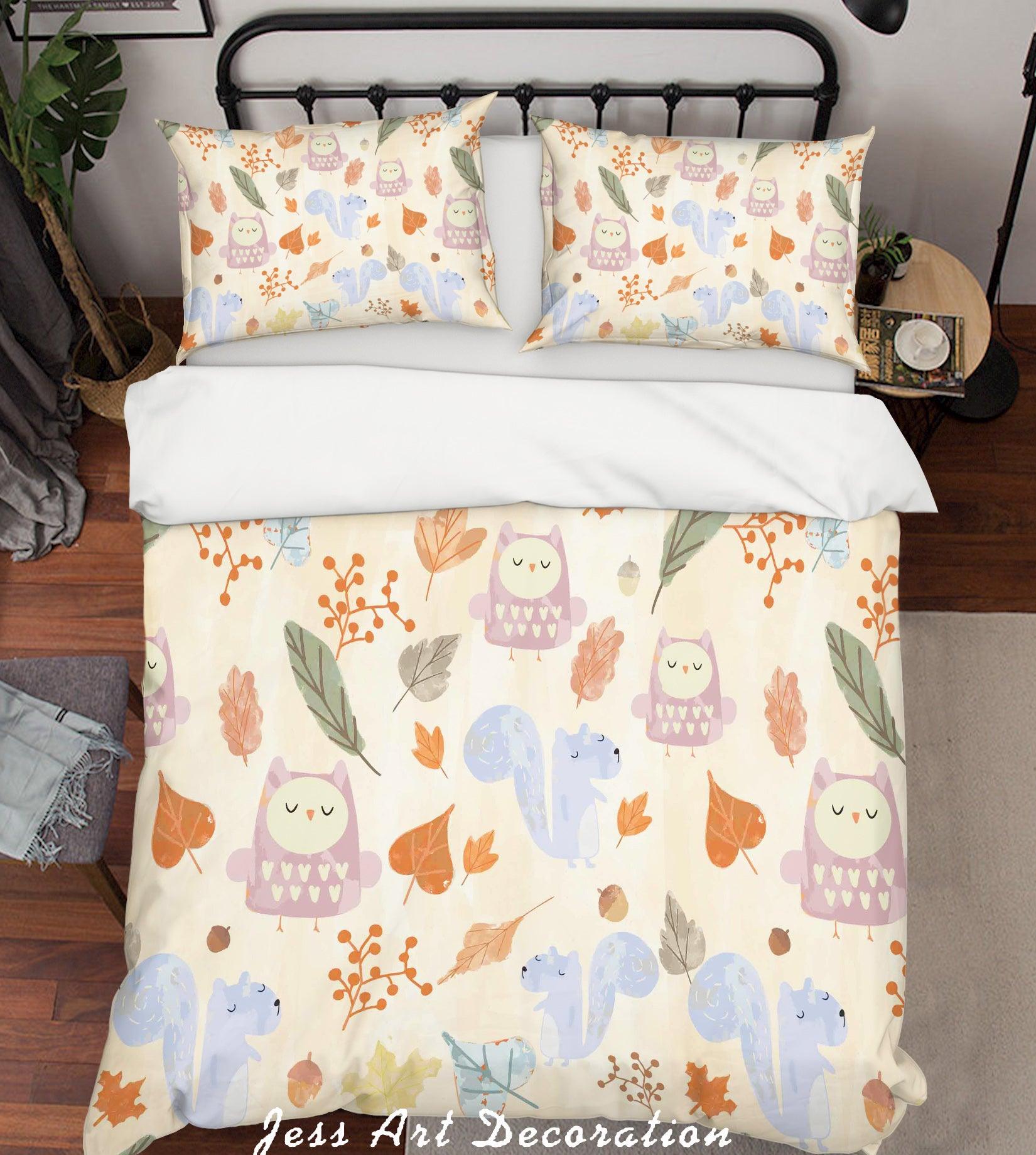 3D Cartoon Owl Squirrel Quilt Cover Set Bedding Set Pillowcases 21- Jess Art Decoration
