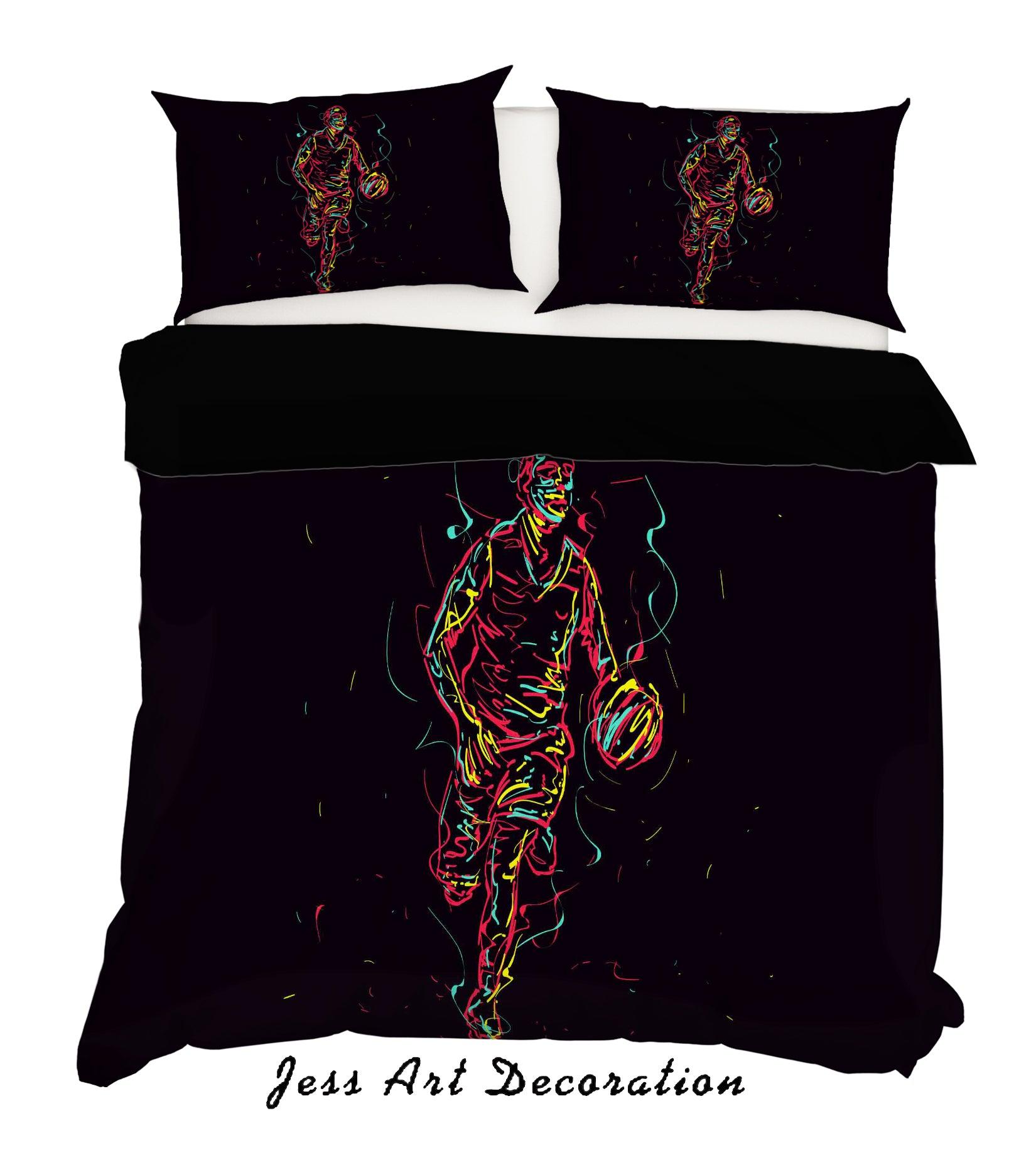 3D Black Basketball Player Quilt Cover Set Bedding Set Pillowcases 32- Jess Art Decoration