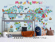 3D Cartoon World Map Wall Mural Wallpaper WJ 2083- Jess Art Decoration