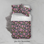 3D Cartoon Christmas Pine Tree Pink Quilt Cover Set Bedding Set Duvet Cover Pillowcases 4 LQH- Jess Art Decoration