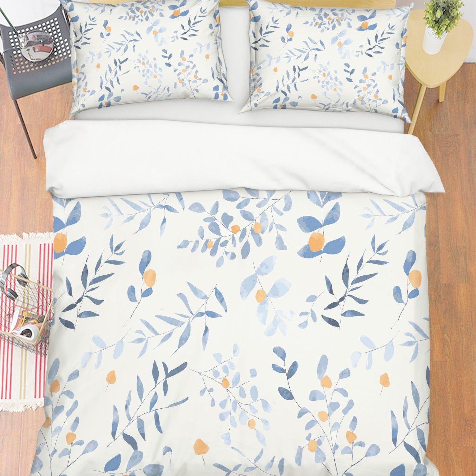 3D Watercolor Blue Leaves Quilt Cover Set Bedding Set Pillowcases 138- Jess Art Decoration